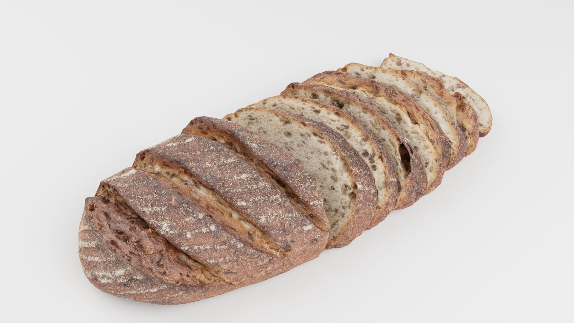 Sliced pieces of dark black bread with seeds baked products  3D model_3