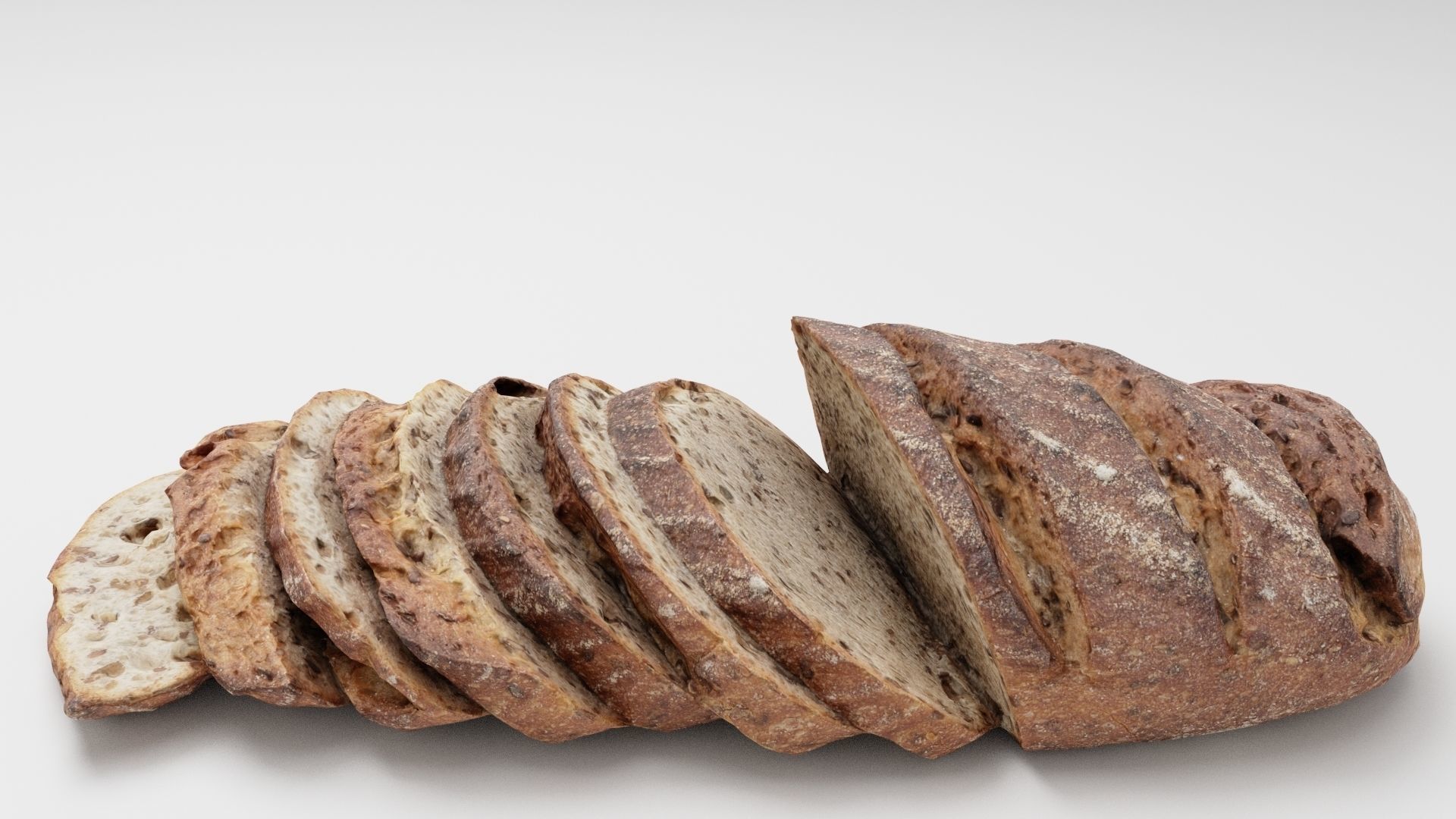 Sliced pieces of dark black bread with seeds baked products  3D model_2