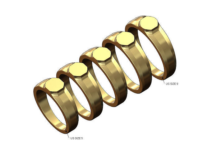 Small Octagonal signet ring US sizes 5to9 3D print model