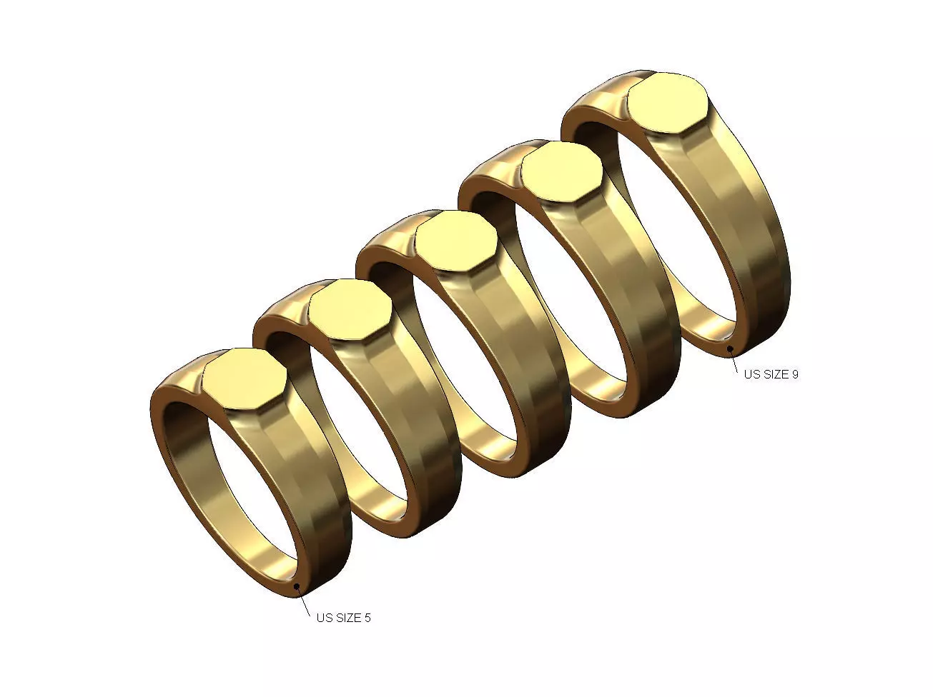 Small Octagonal signet ring US sizes 5to9 3D print model_0