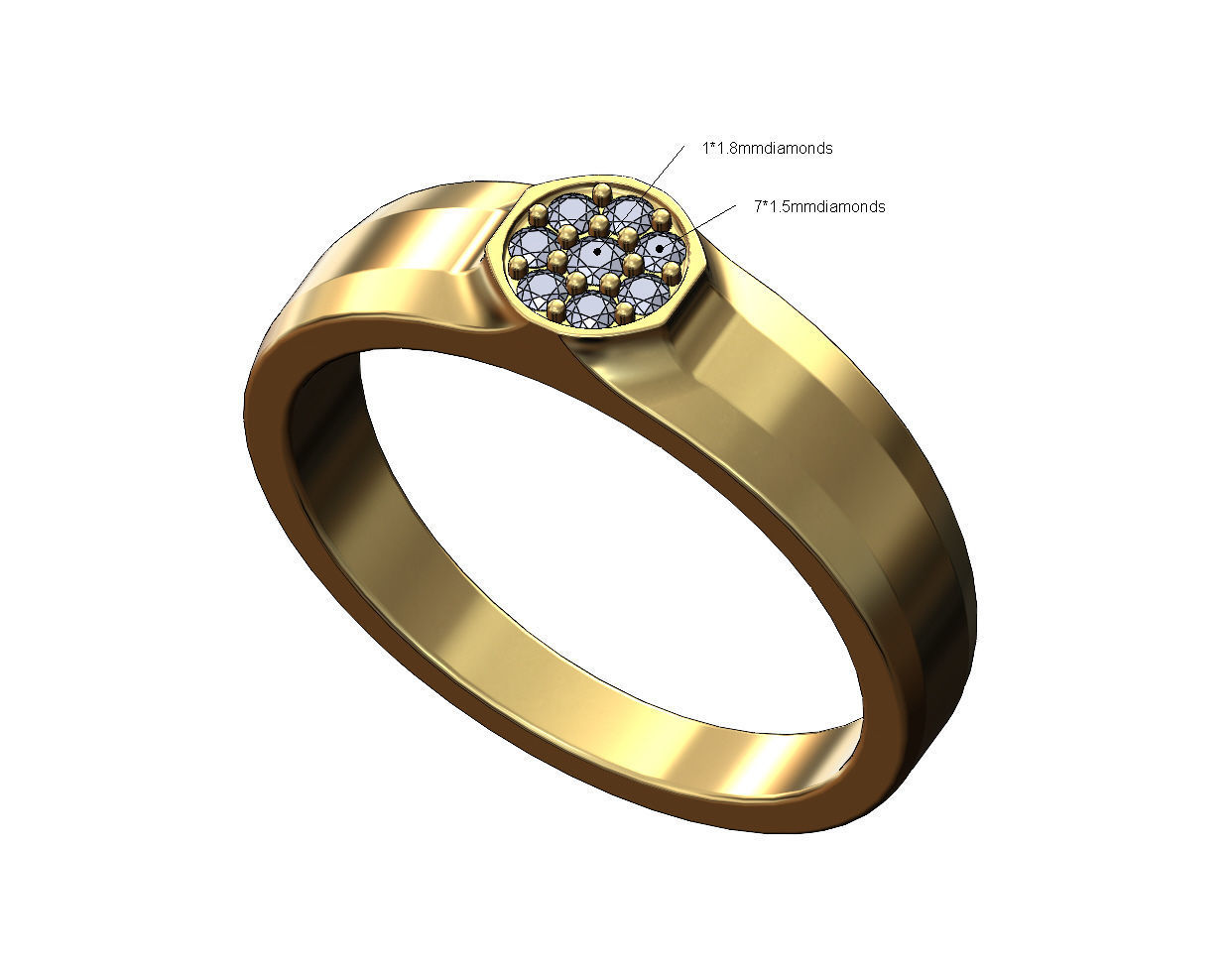 Small Diamond Octagonal ring US sizes 5to9 3D print model_1