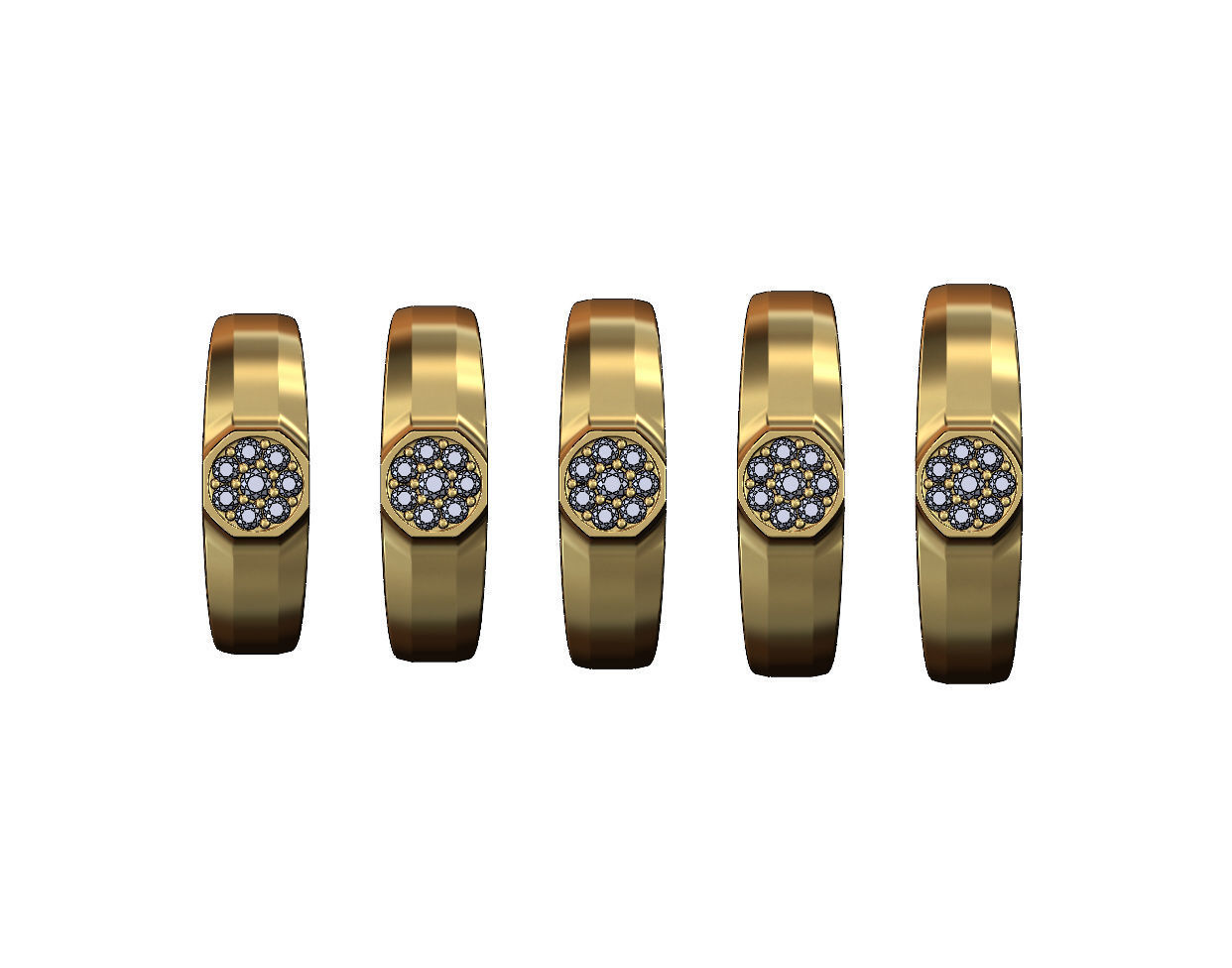 Small Diamond Octagonal ring US sizes 5to9 3D print model_3