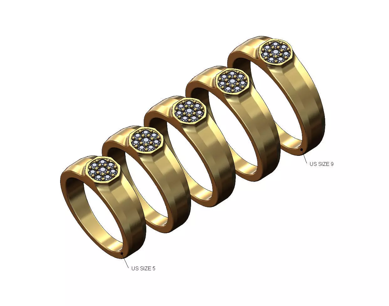Small Diamond Octagonal ring US sizes 5to9 3D print model_0