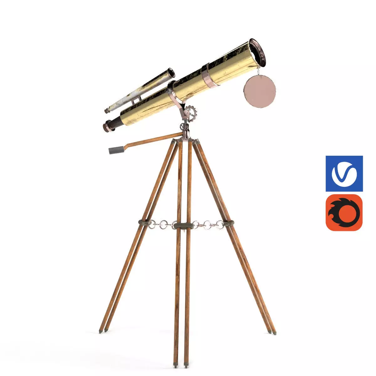 Ancient telescope Low-poly 3D model_0