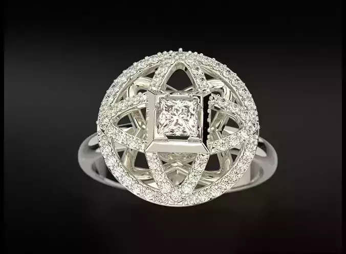 Stylish ring with diamonds and a princess 721