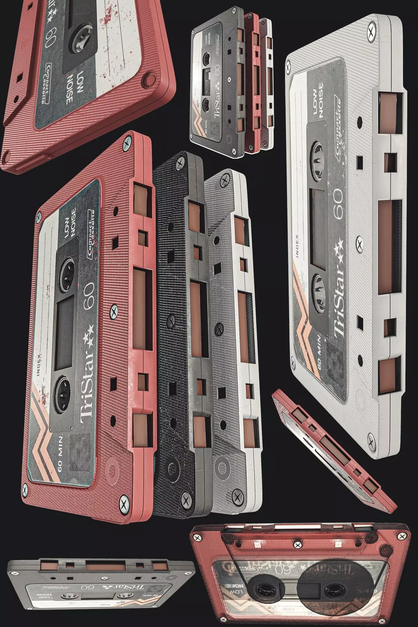Cassette Tape  3 Types  Low-poly 3D model_0