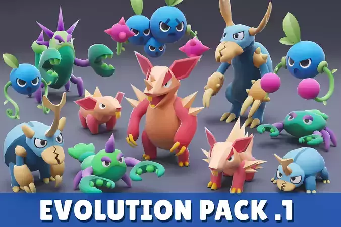 Cartoon Characters - Evolution Pack 01 Low-poly 3D model