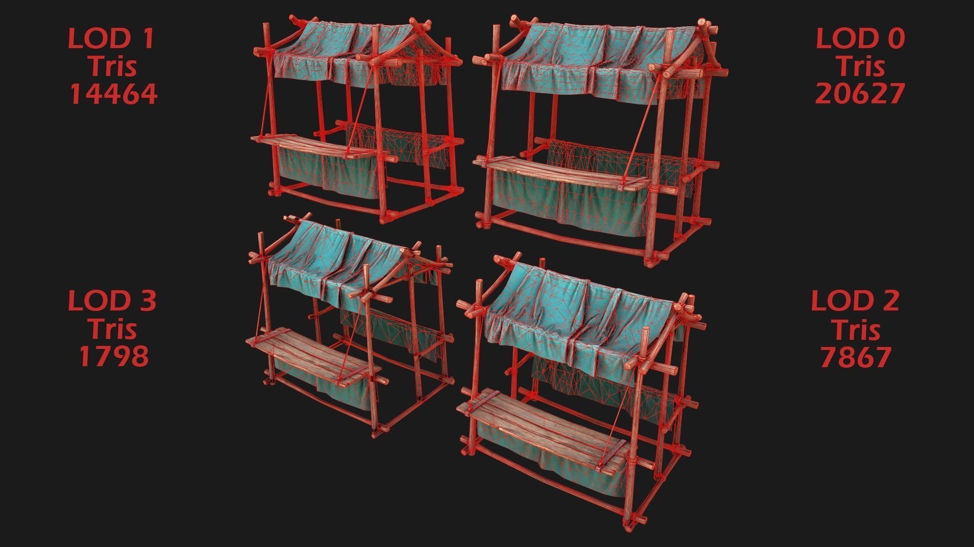 Large Market Stalls Tent Pack Low-poly 3D model_98