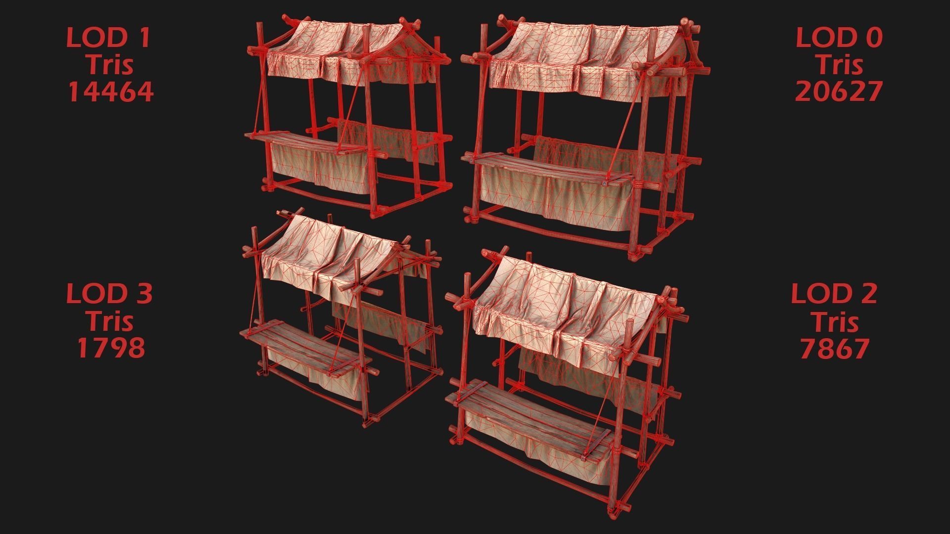 Large Market Stalls Tent Pack Low-poly 3D model_89