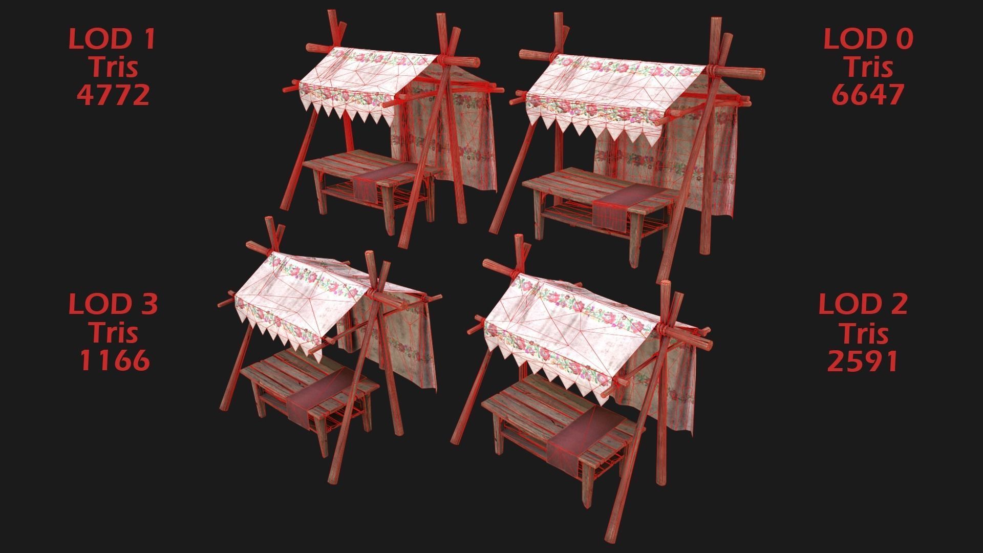 Large Market Stalls Tent Pack Low-poly 3D model_41