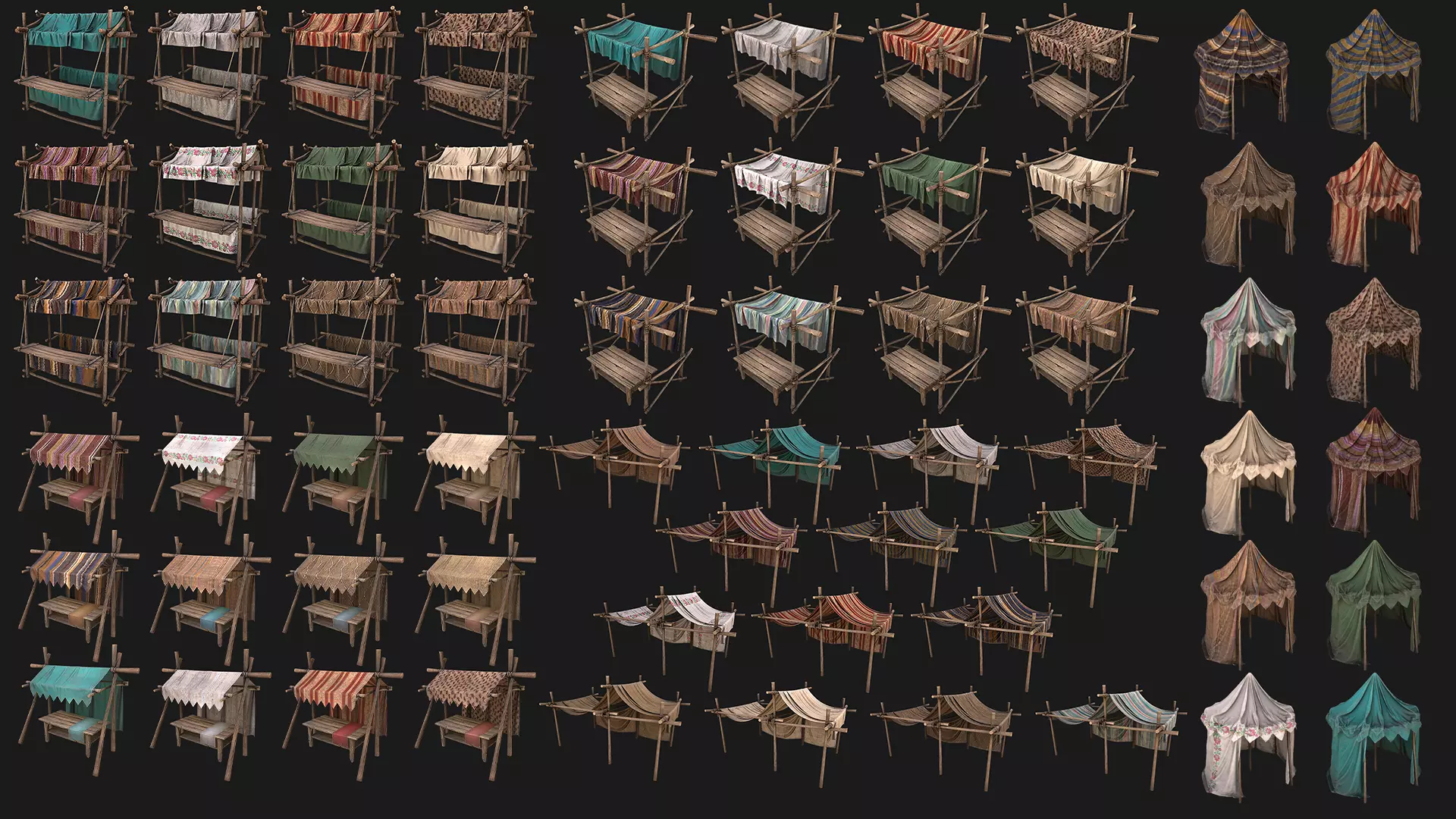 Large Market Stalls Tent Pack Low-poly 3D model_0