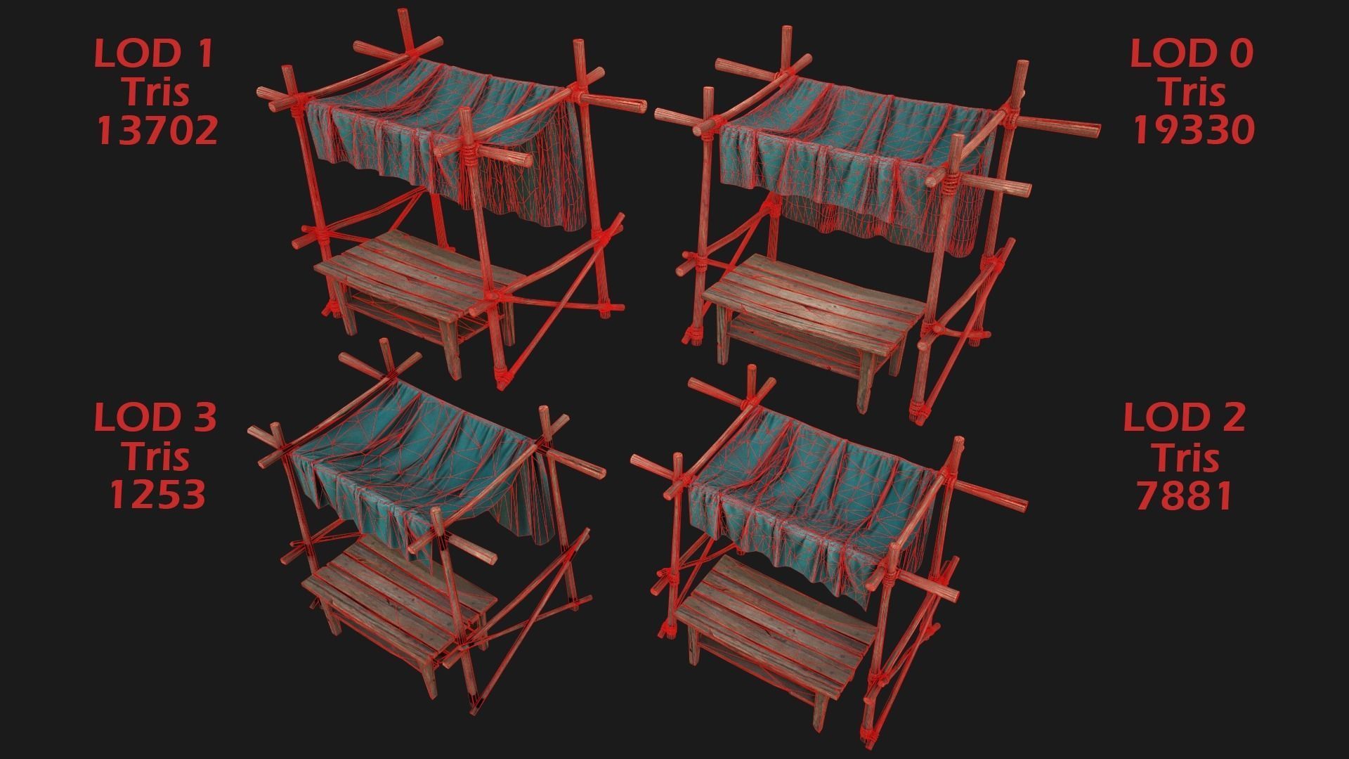 Large Market Stalls Tent Pack Low-poly 3D model_65