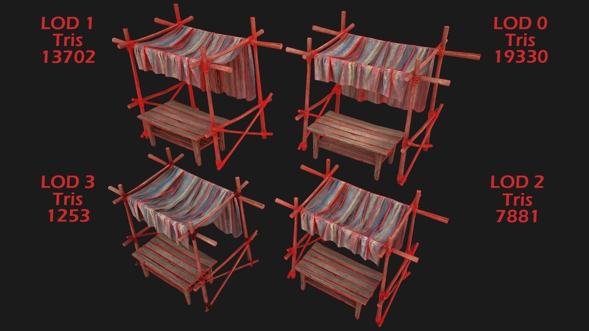 Large Market Stalls Tent Pack Low-poly 3D model_46
