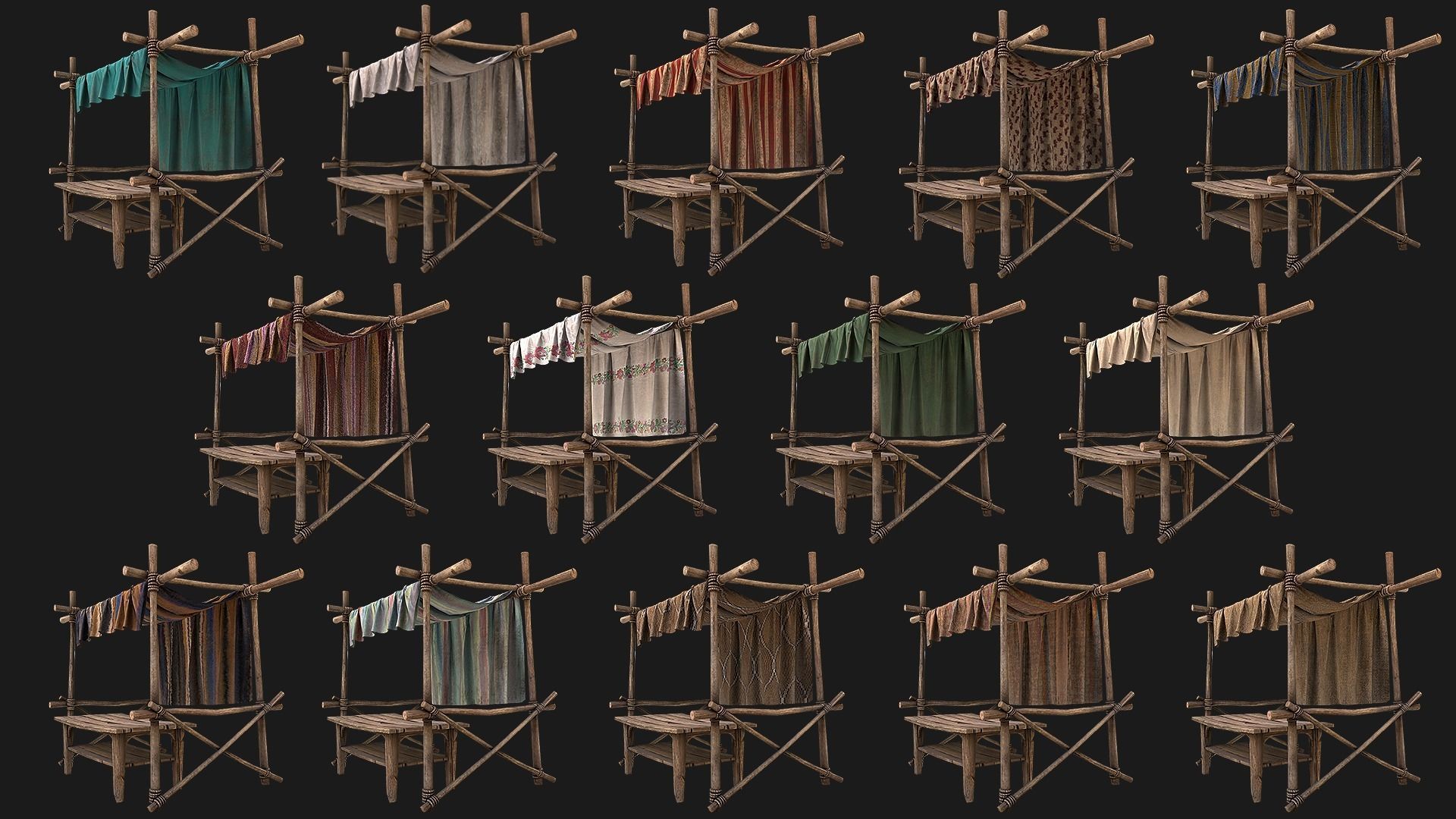 Large Market Stalls Tent Pack Low-poly 3D model_14