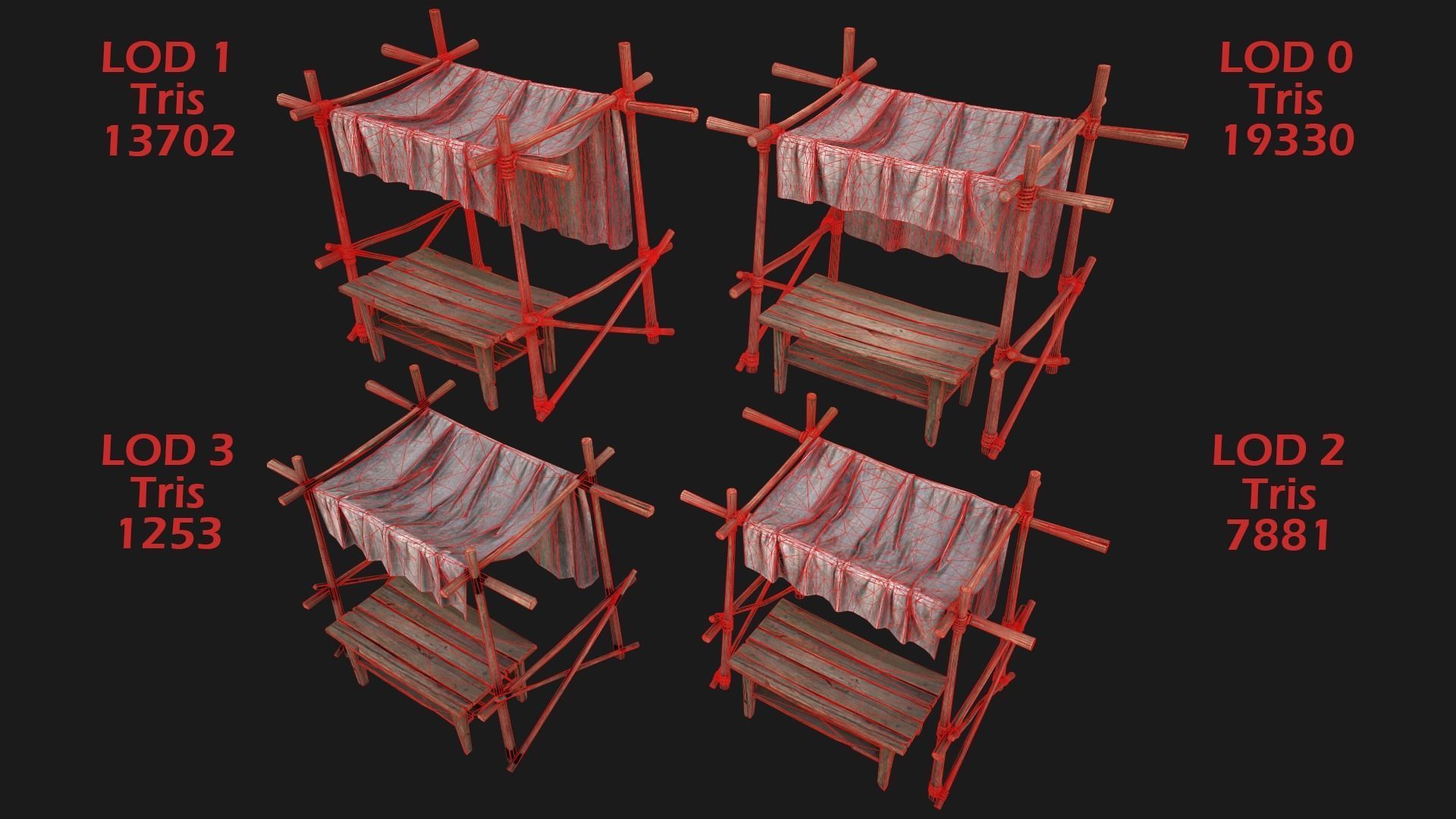 Large Market Stalls Tent Pack Low-poly 3D model_45