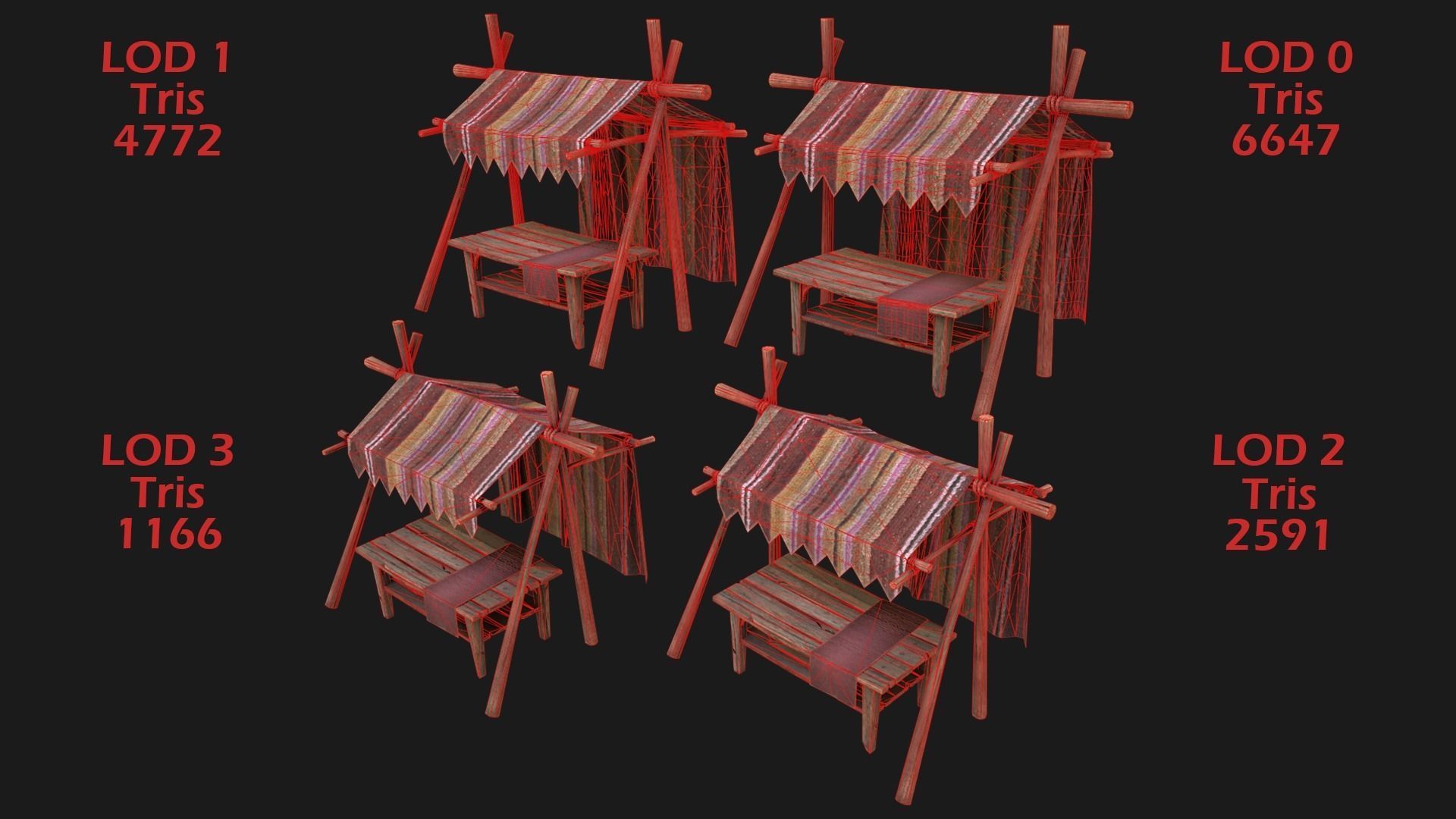 Large Market Stalls Tent Pack Low-poly 3D model_28