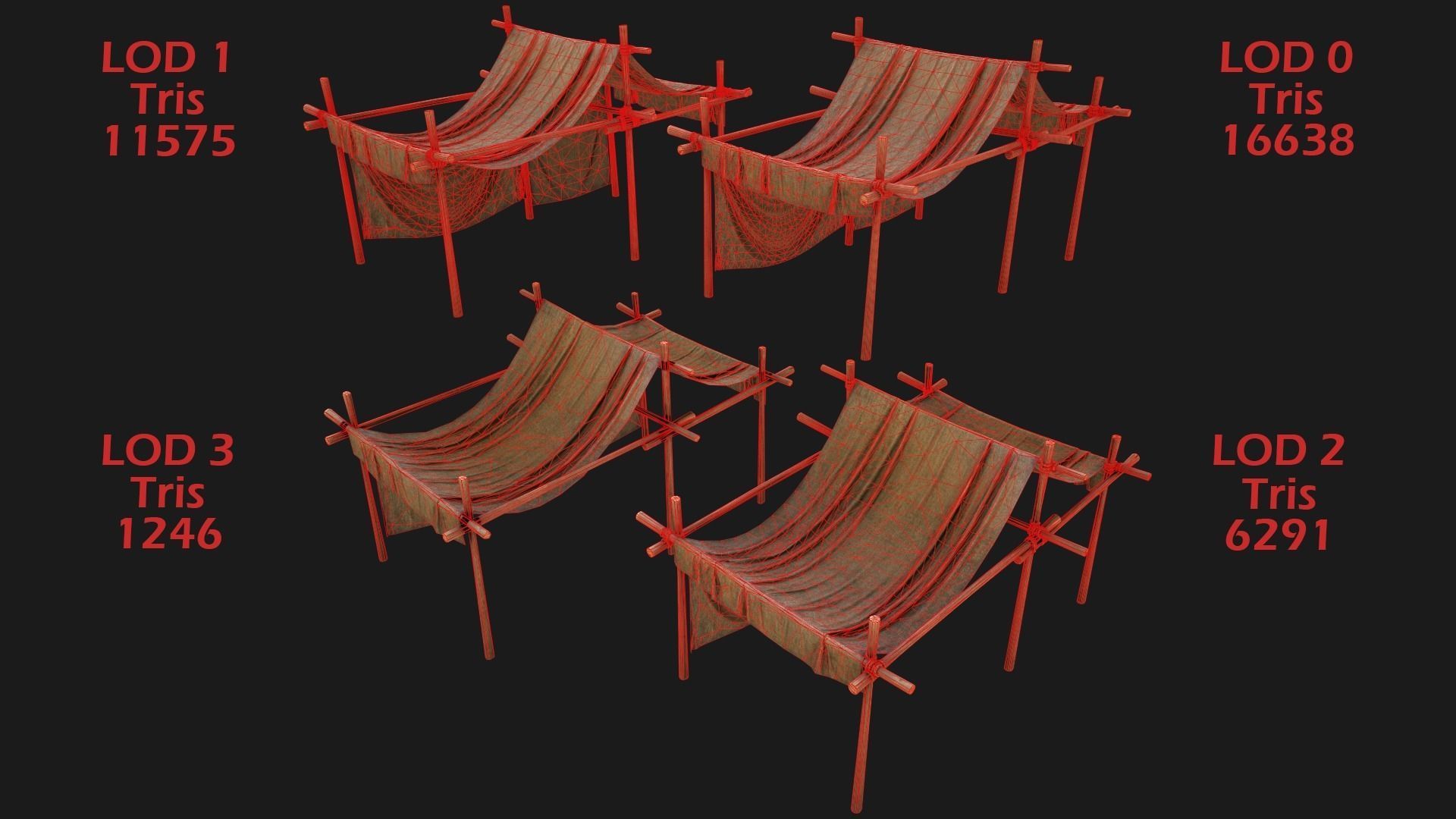 Large Market Stalls Tent Pack Low-poly 3D model_120