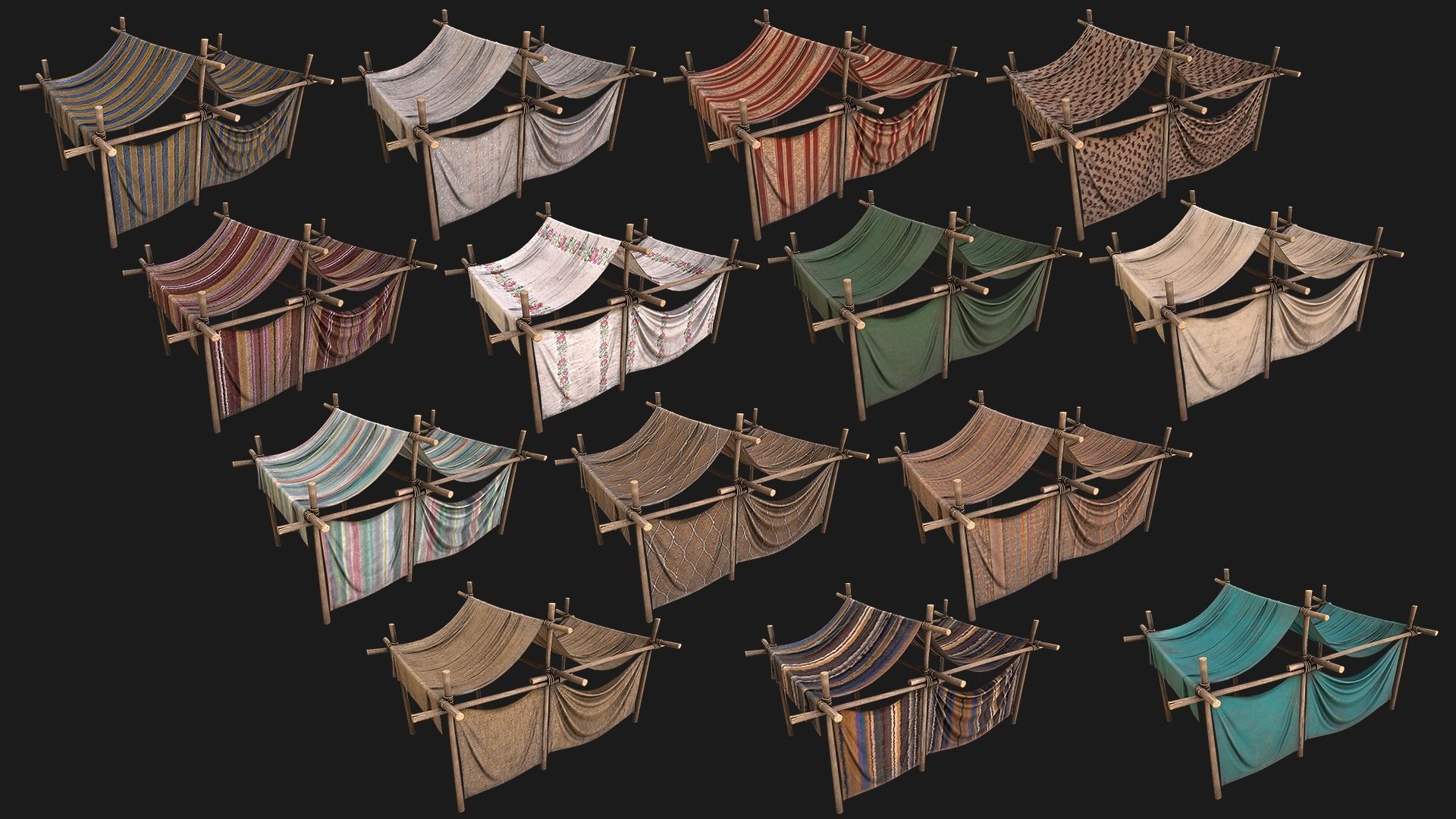 Large Market Stalls Tent Pack Low-poly 3D model_15