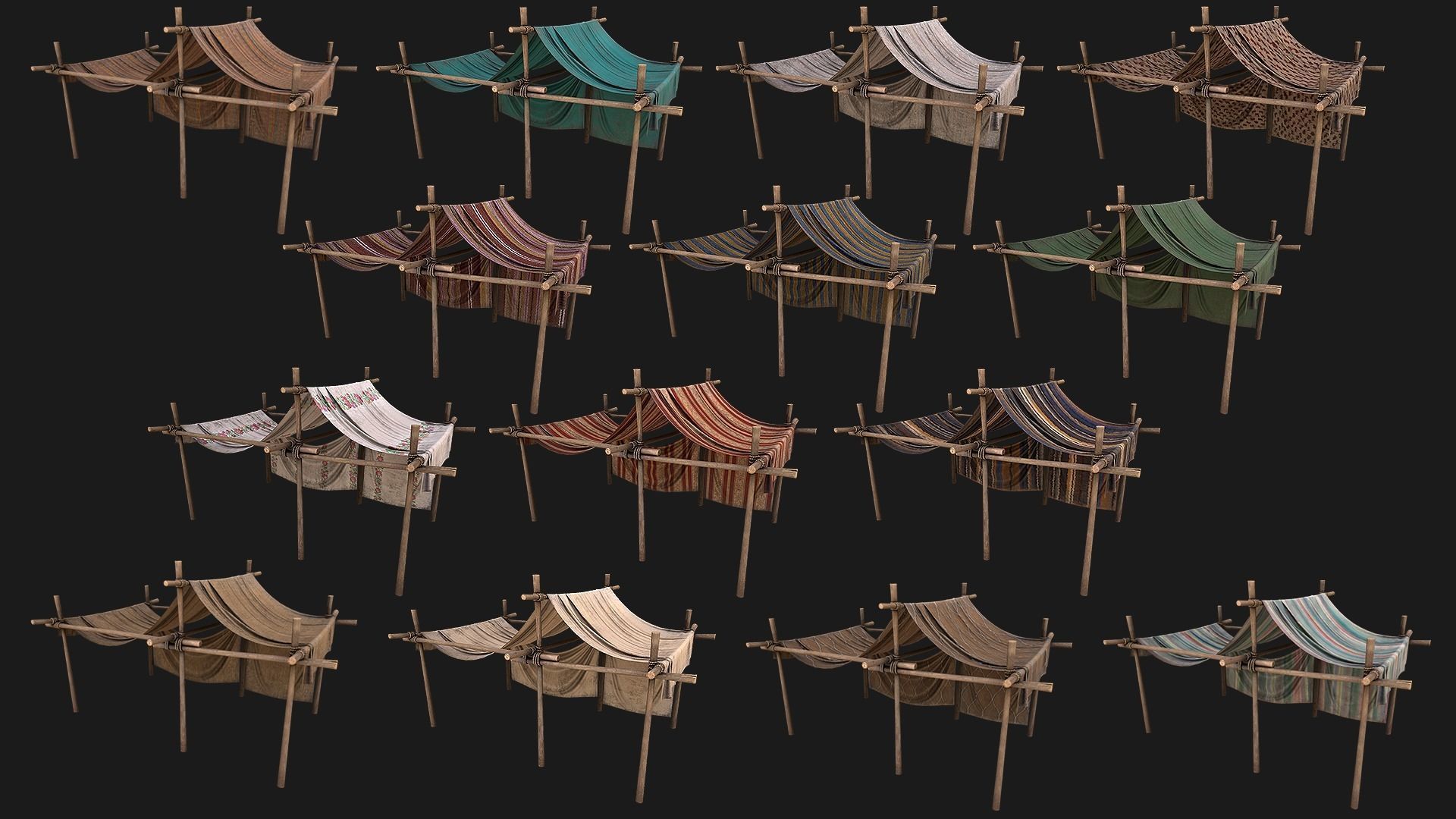 Large Market Stalls Tent Pack Low-poly 3D model_16