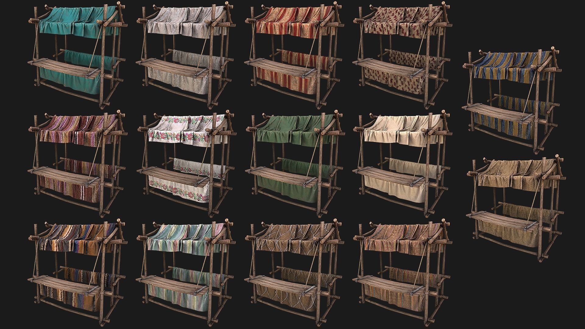 Large Market Stalls Tent Pack Low-poly 3D model_6