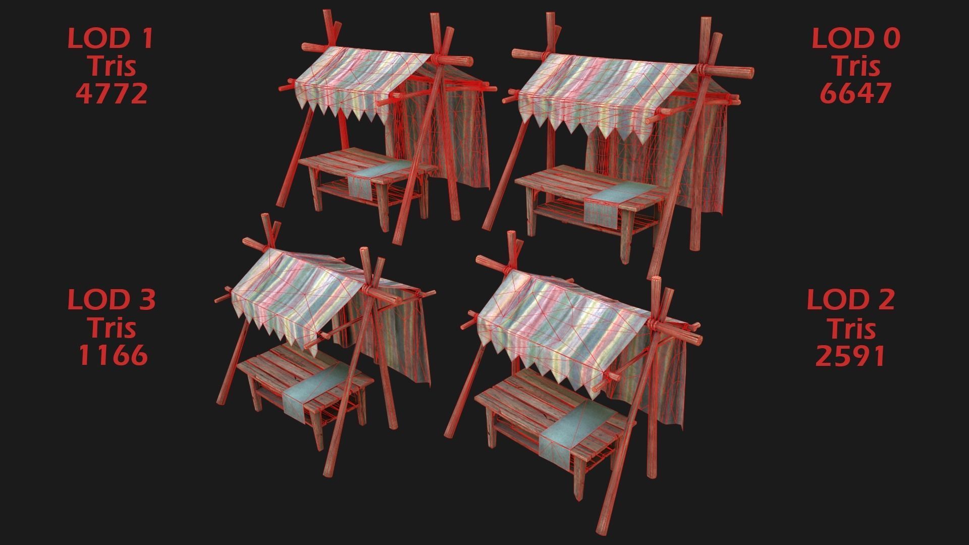 Large Market Stalls Tent Pack Low-poly 3D model_24