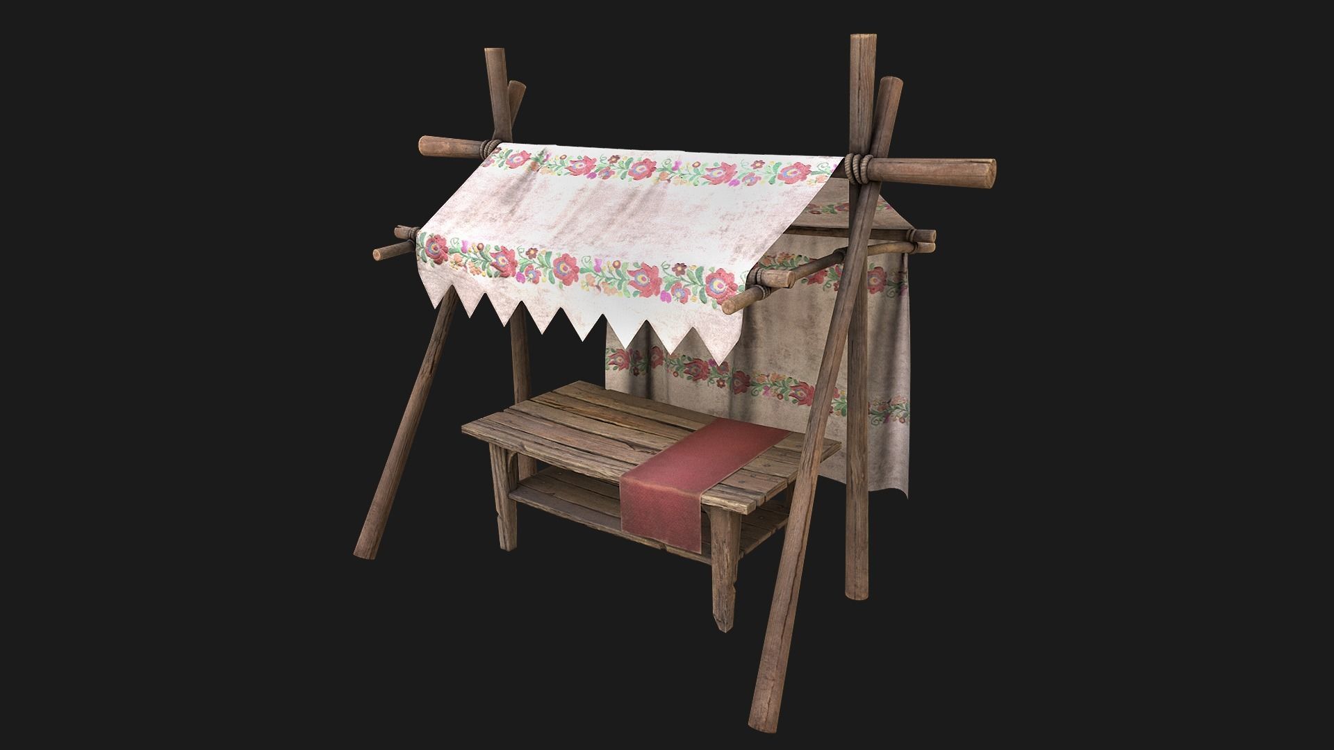 Large Market Stalls Tent Pack Low-poly 3D model_37