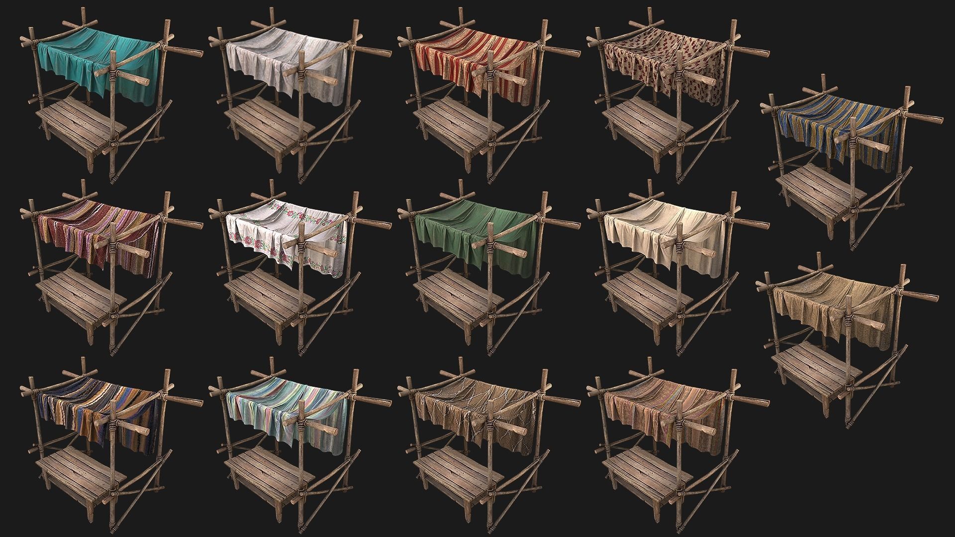 Large Market Stalls Tent Pack Low-poly 3D model_13