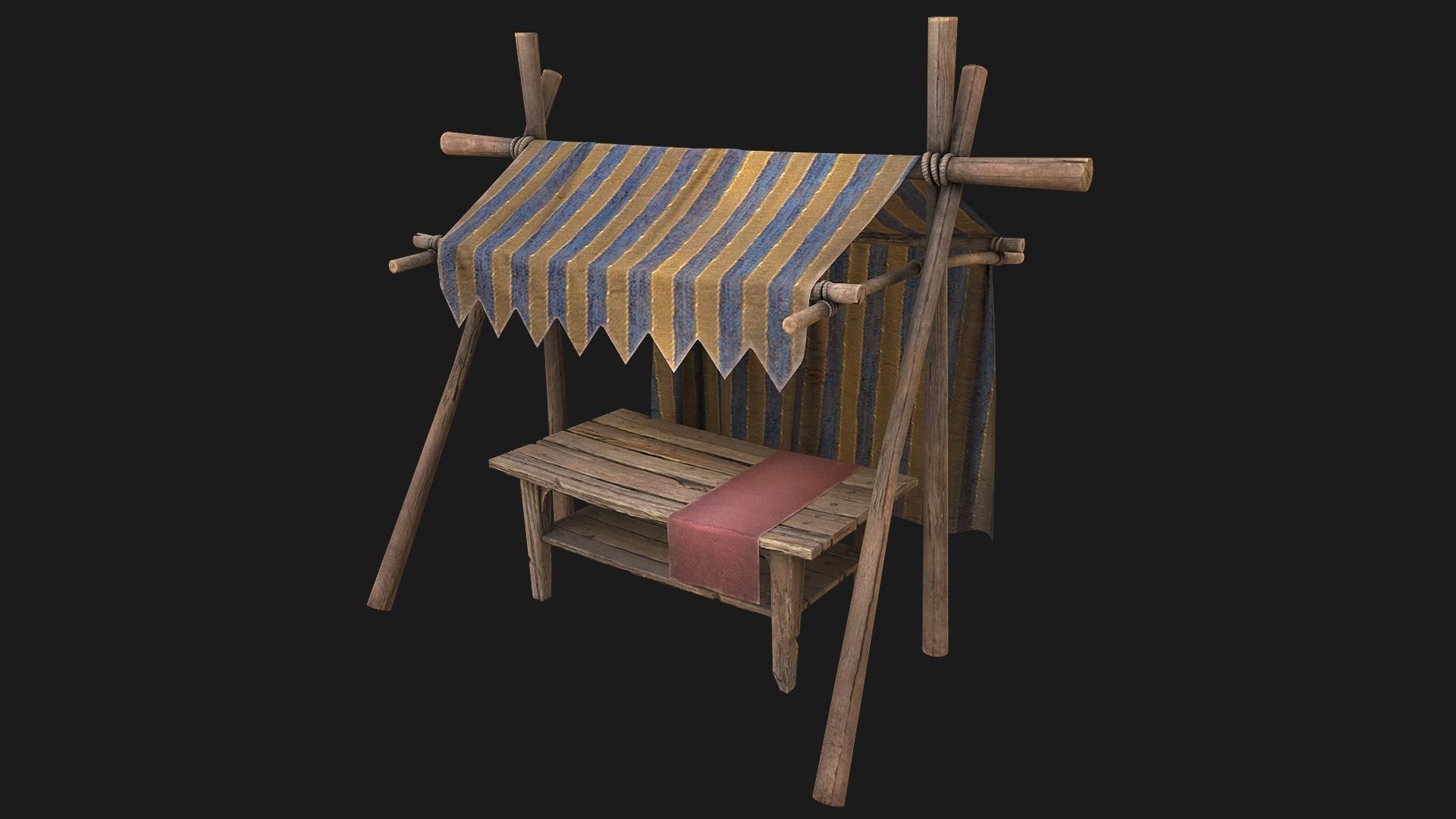 Large Market Stalls Tent Pack Low-poly 3D model_39