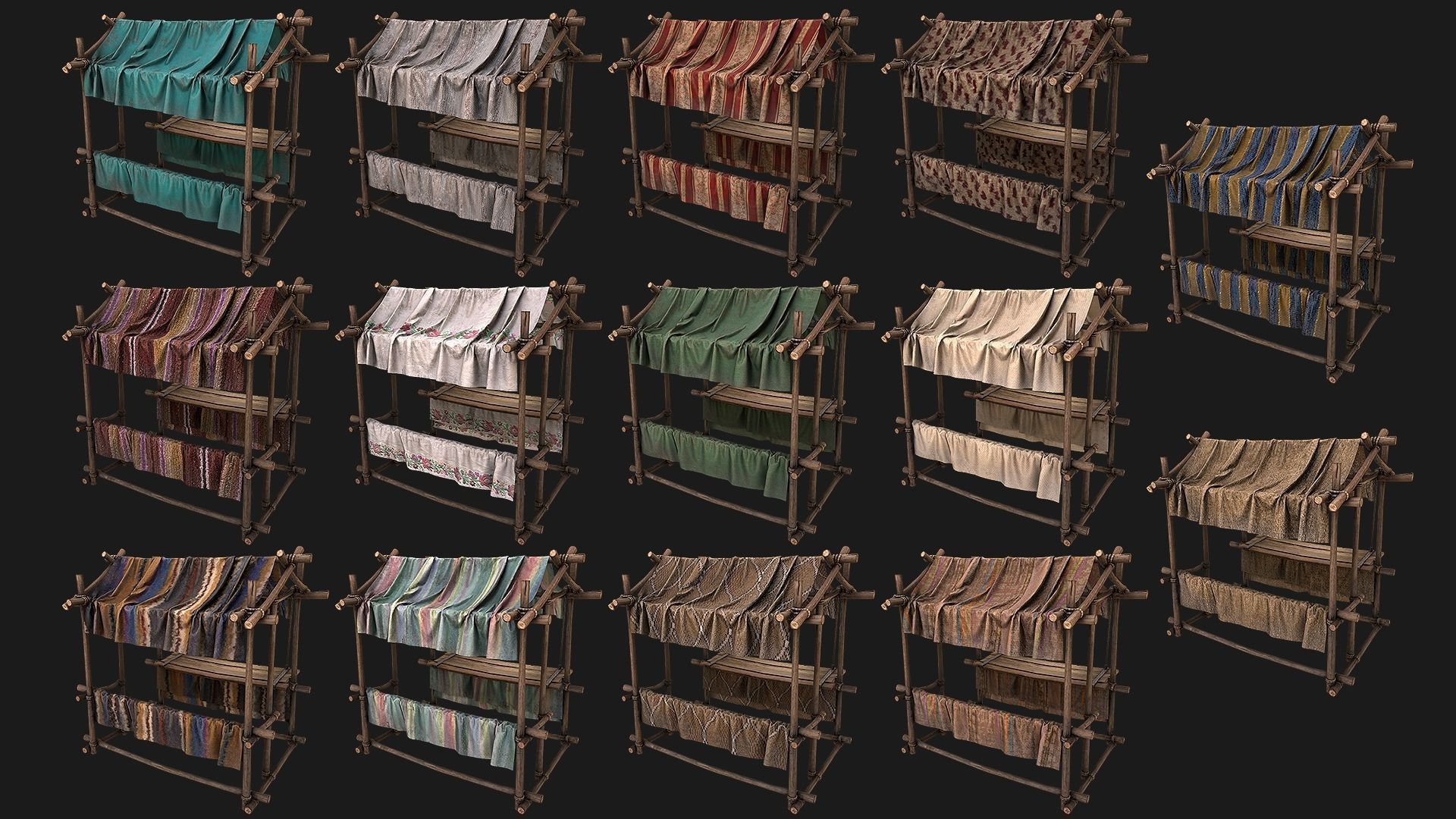 Large Market Stalls Tent Pack Low-poly 3D model_8