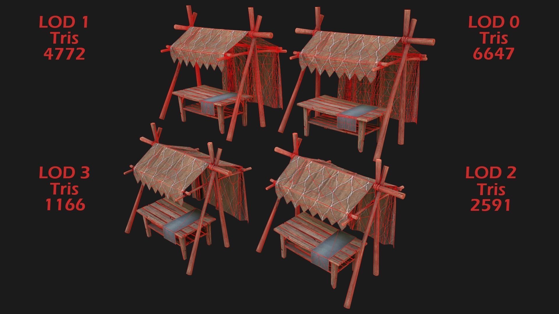 Large Market Stalls Tent Pack Low-poly 3D model_38