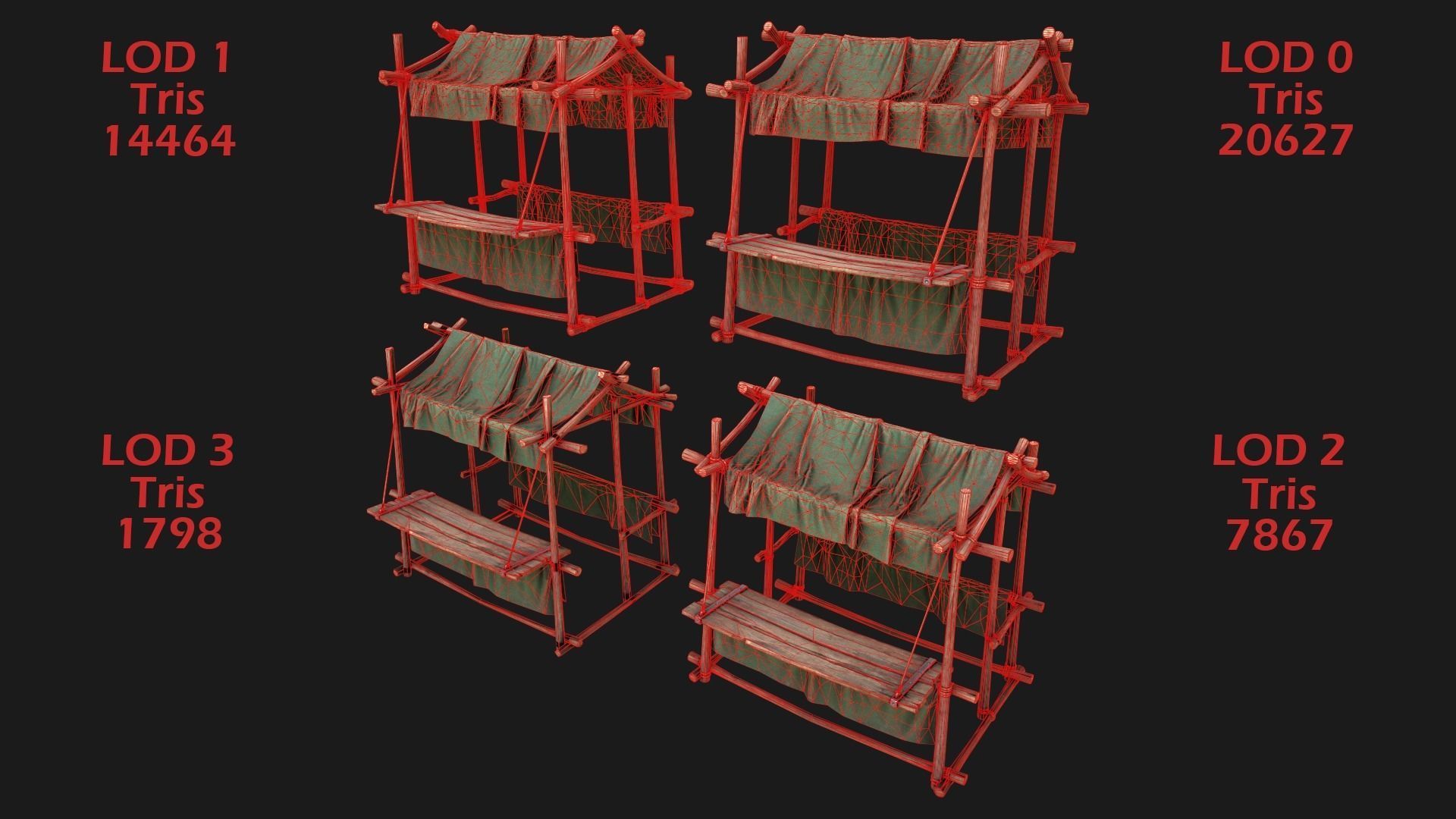 Large Market Stalls Tent Pack Low-poly 3D model_80