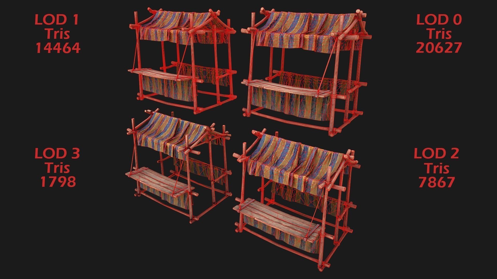 Large Market Stalls Tent Pack Low-poly 3D model_84