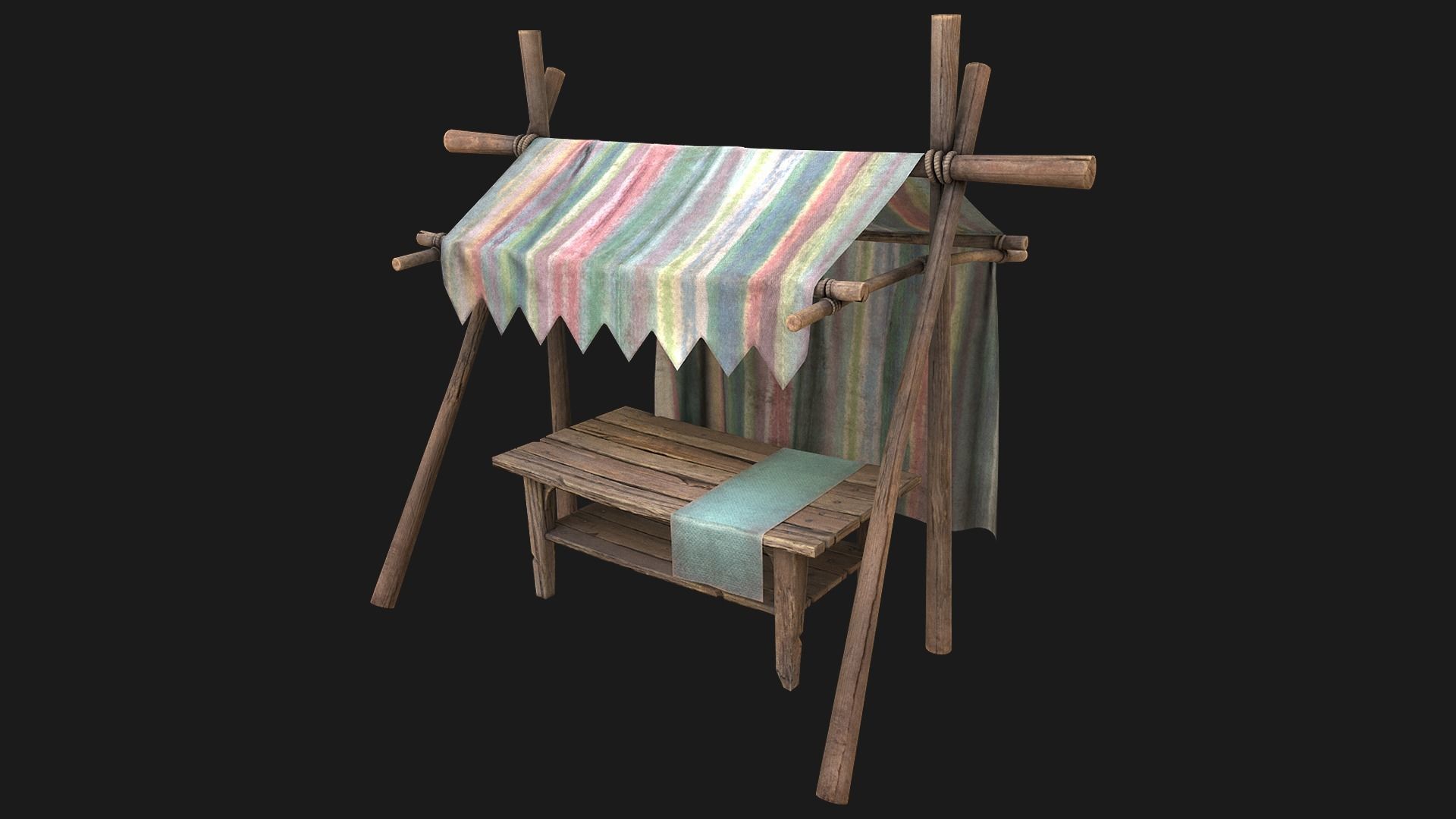 Large Market Stalls Tent Pack Low-poly 3D model_40