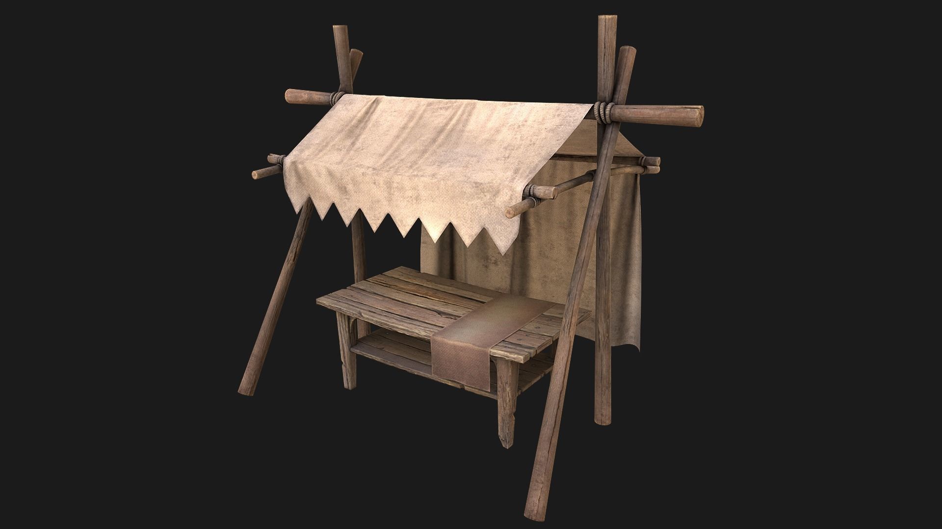 Large Market Stalls Tent Pack Low-poly 3D model_32