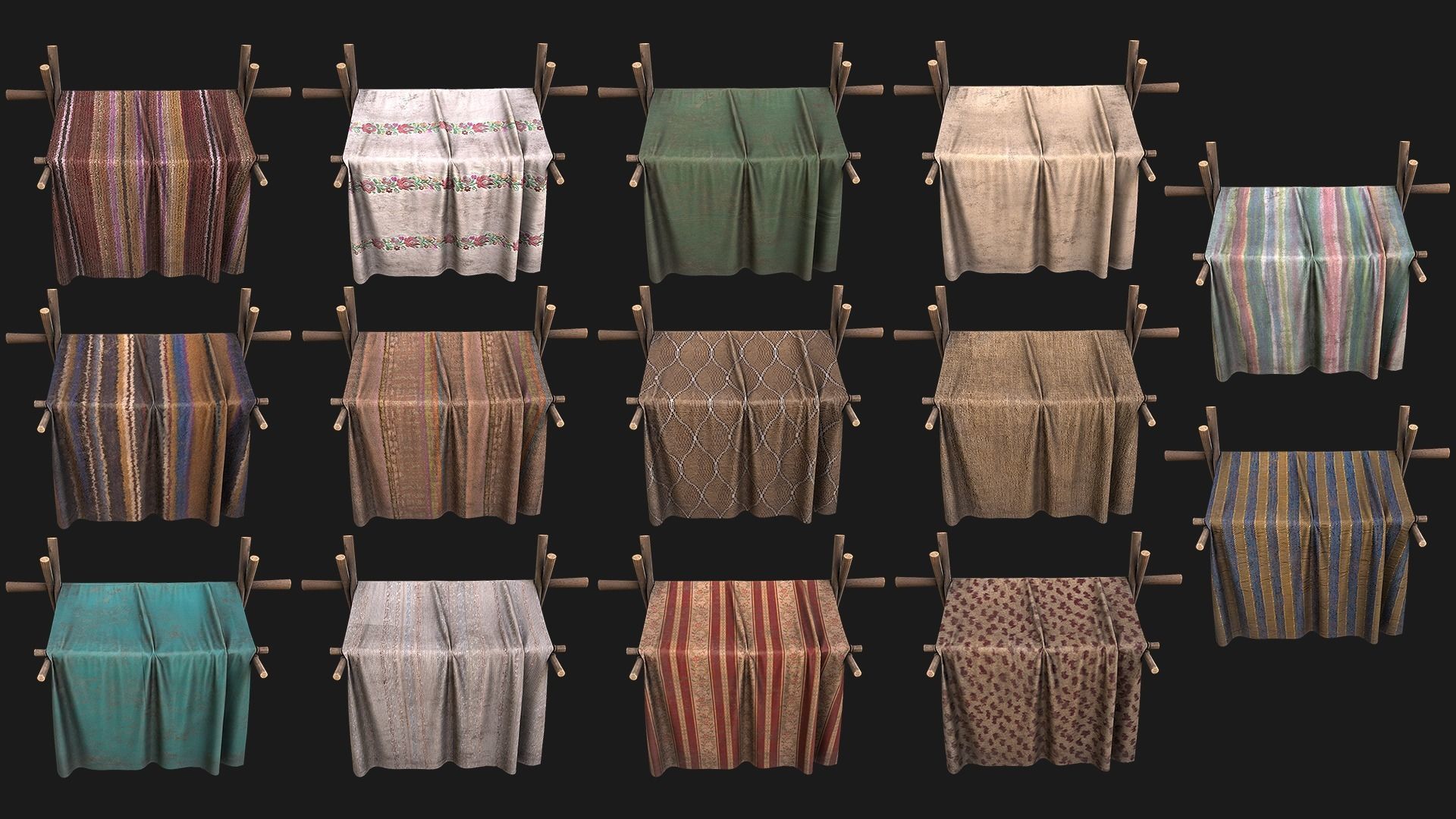 Large Market Stalls Tent Pack Low-poly 3D model_11