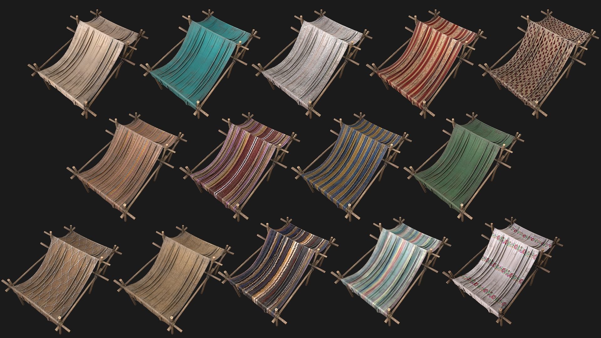 Large Market Stalls Tent Pack Low-poly 3D model_17