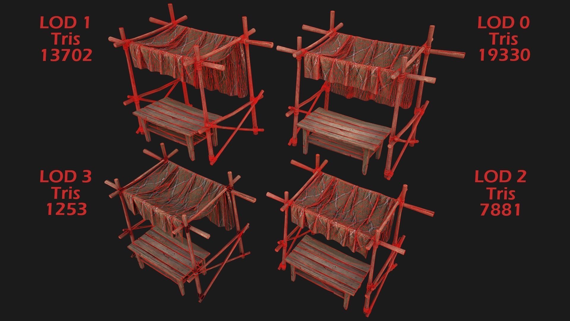 Large Market Stalls Tent Pack Low-poly 3D model_54