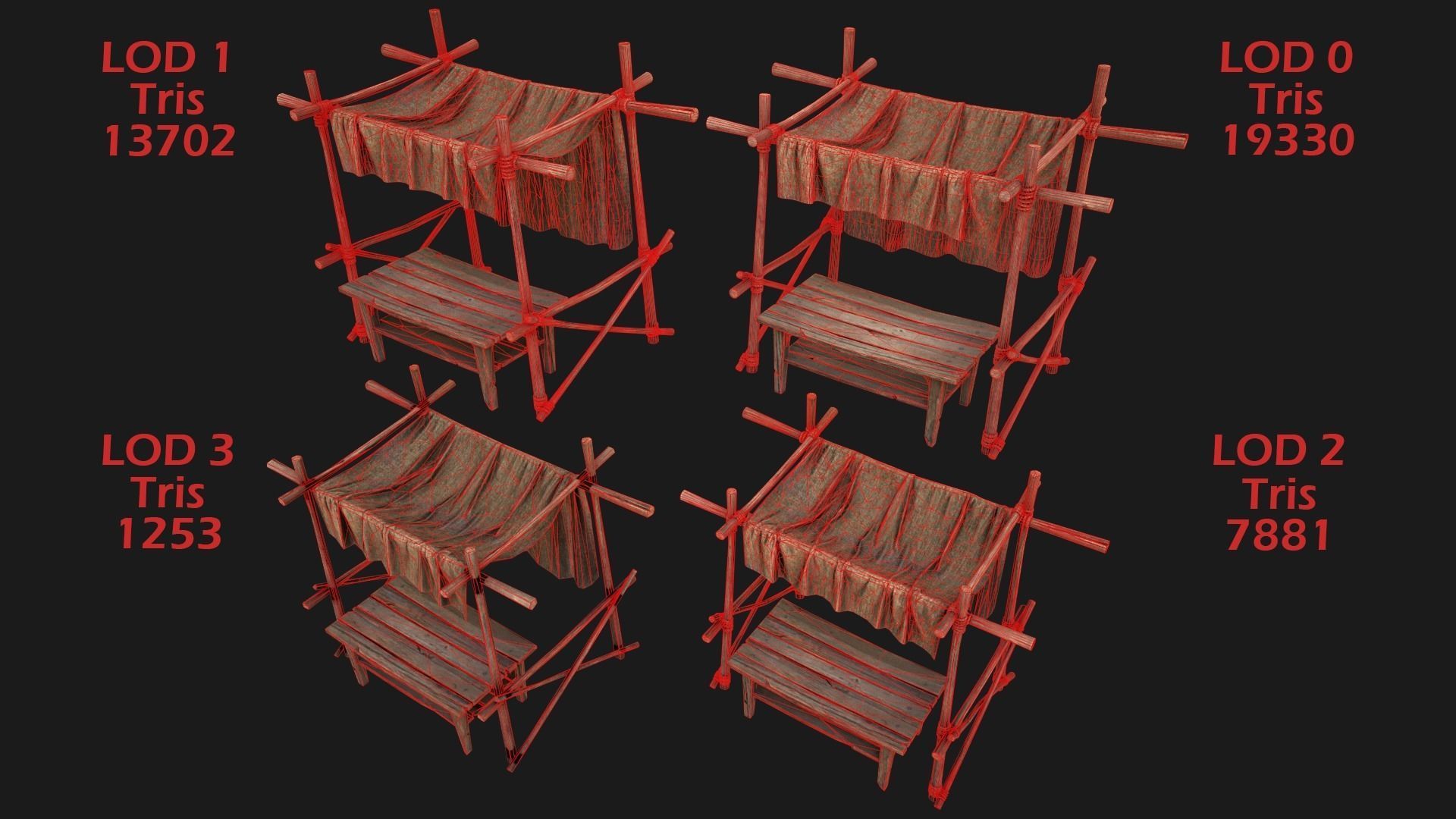 Large Market Stalls Tent Pack Low-poly 3D model_75
