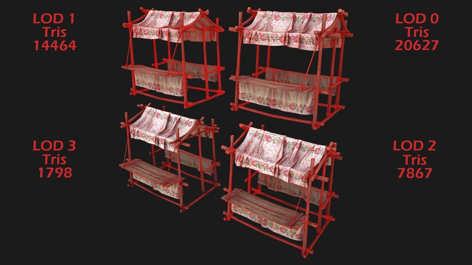 Large Market Stalls Tent Pack Low-poly 3D model_79