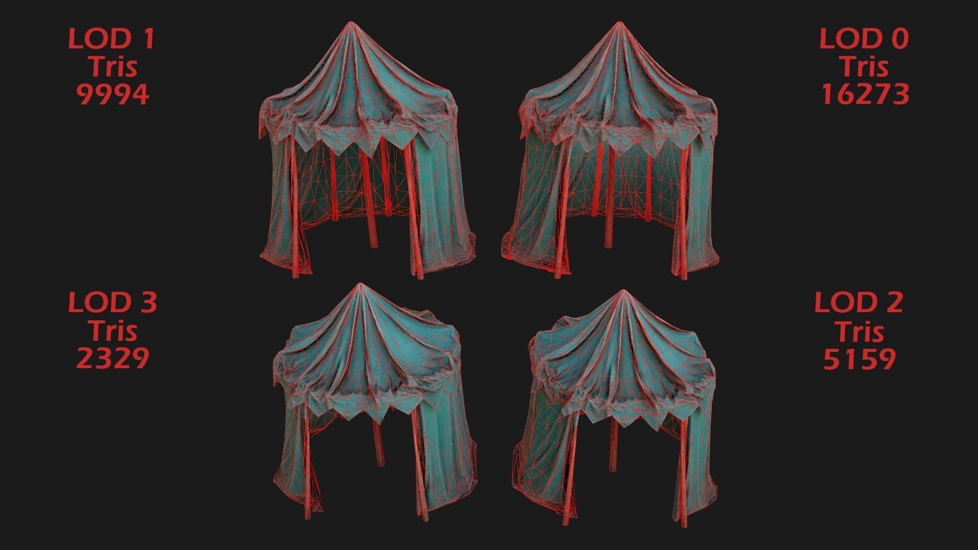 Large Market Stalls Tent Pack Low-poly 3D model_111