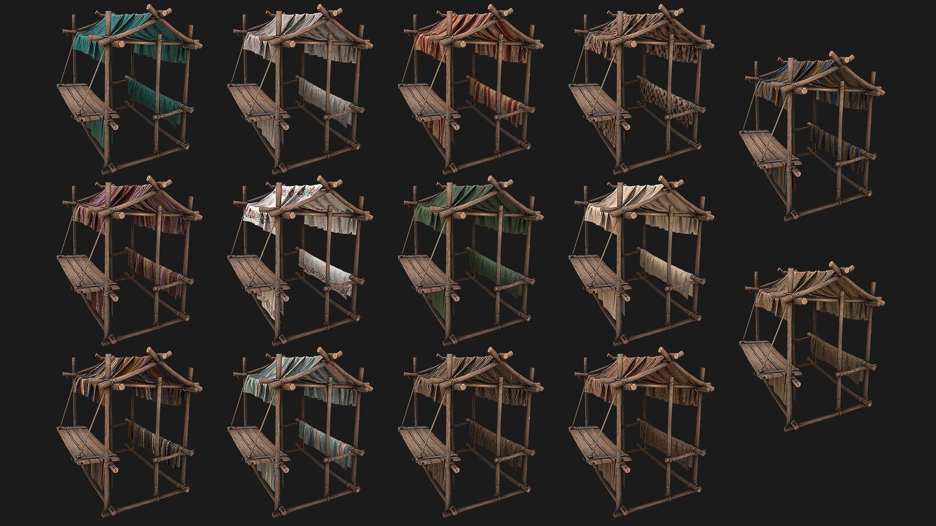 Large Market Stalls Tent Pack Low-poly 3D model_7