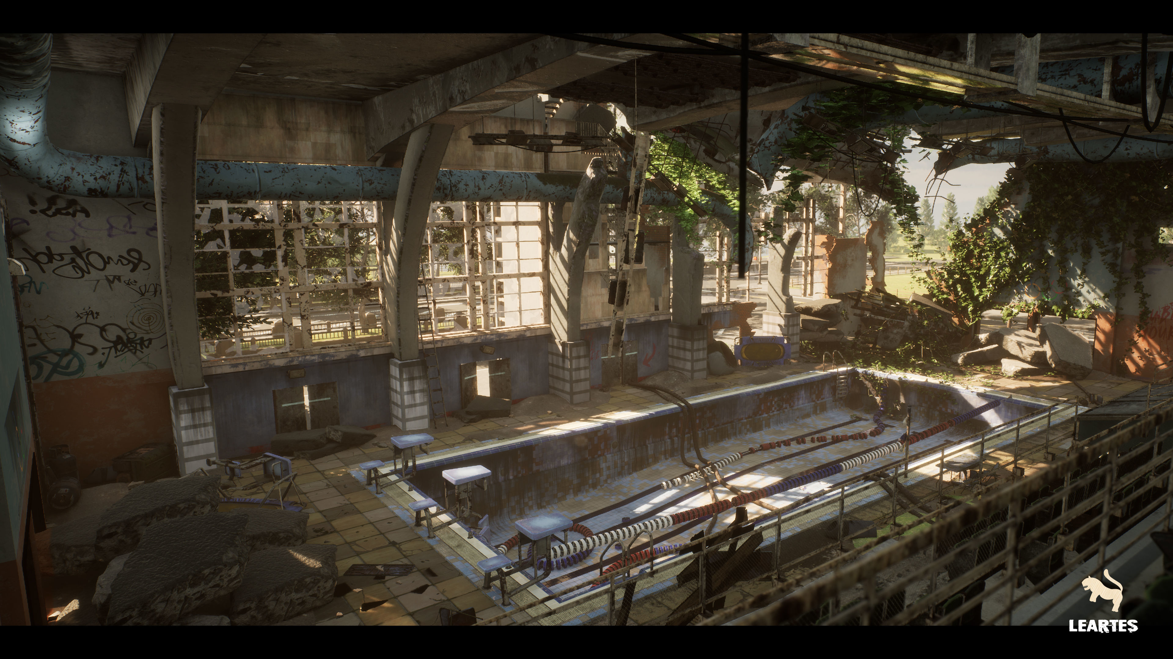 Abandoned Swimming Pool Environment Low-poly 3D model_1