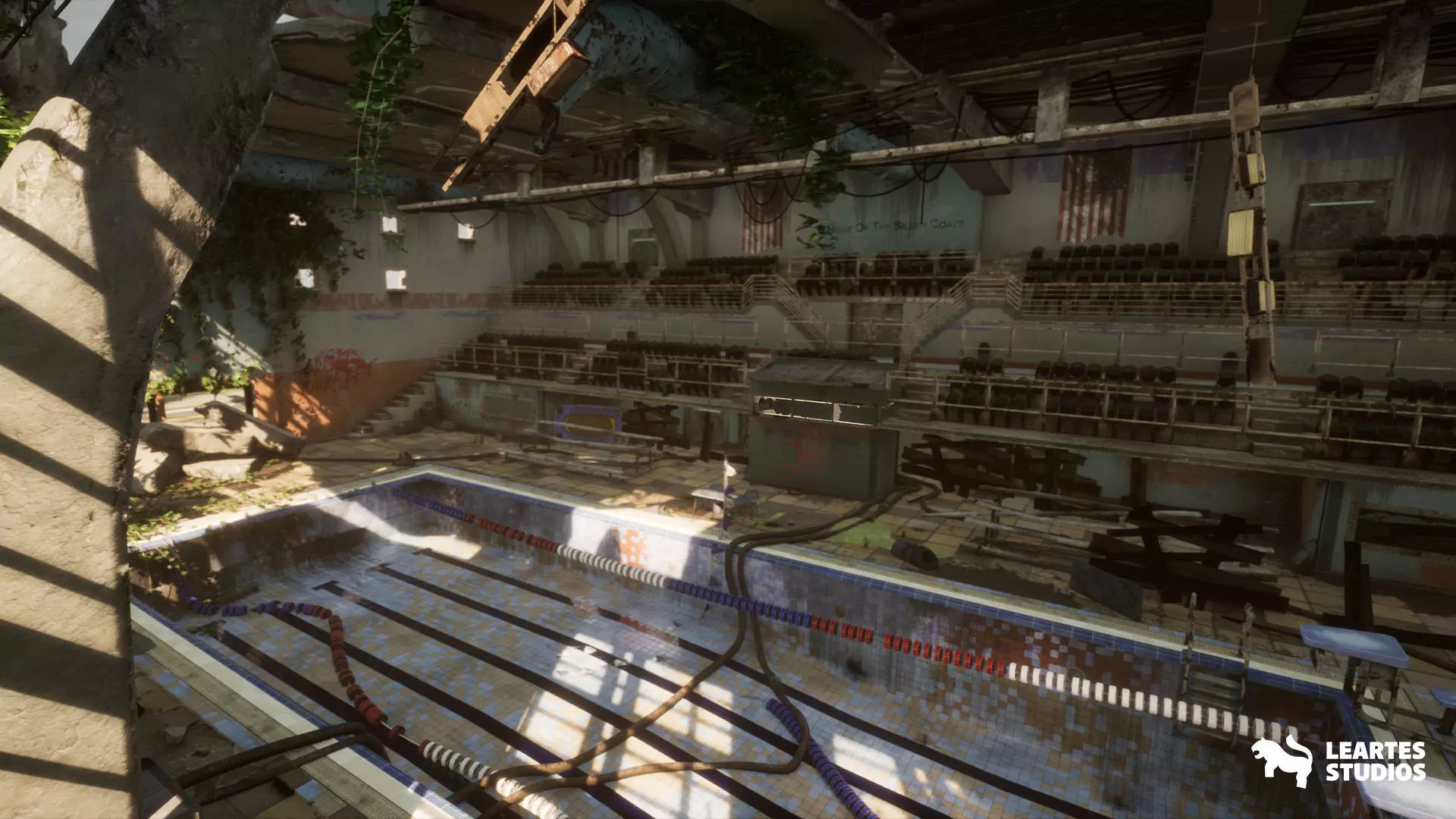 Abandoned Swimming Pool Environment Low-poly 3D model_0