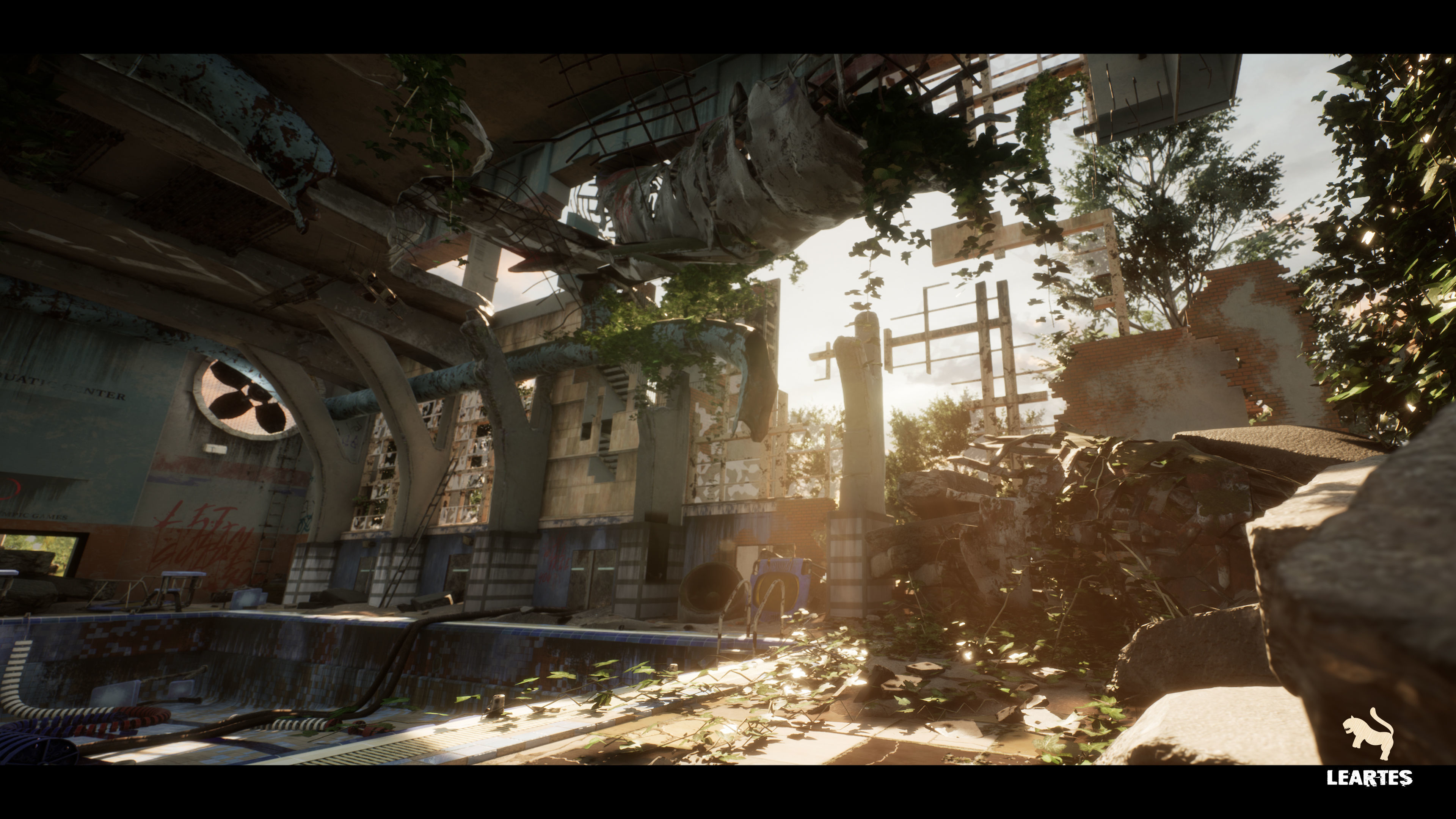 Abandoned Swimming Pool Environment Low-poly 3D model_8