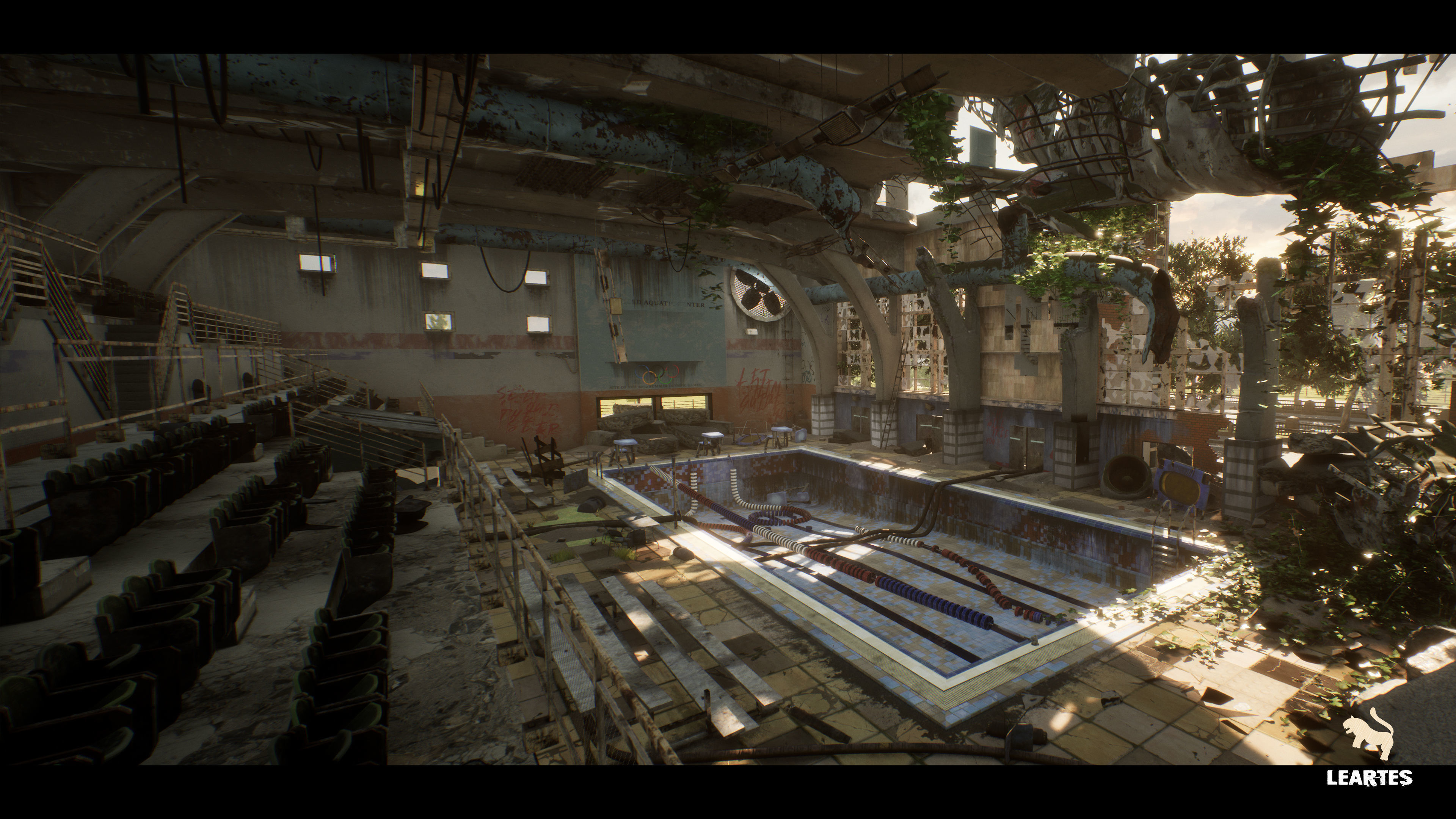 Abandoned Swimming Pool Environment Low-poly 3D model_6