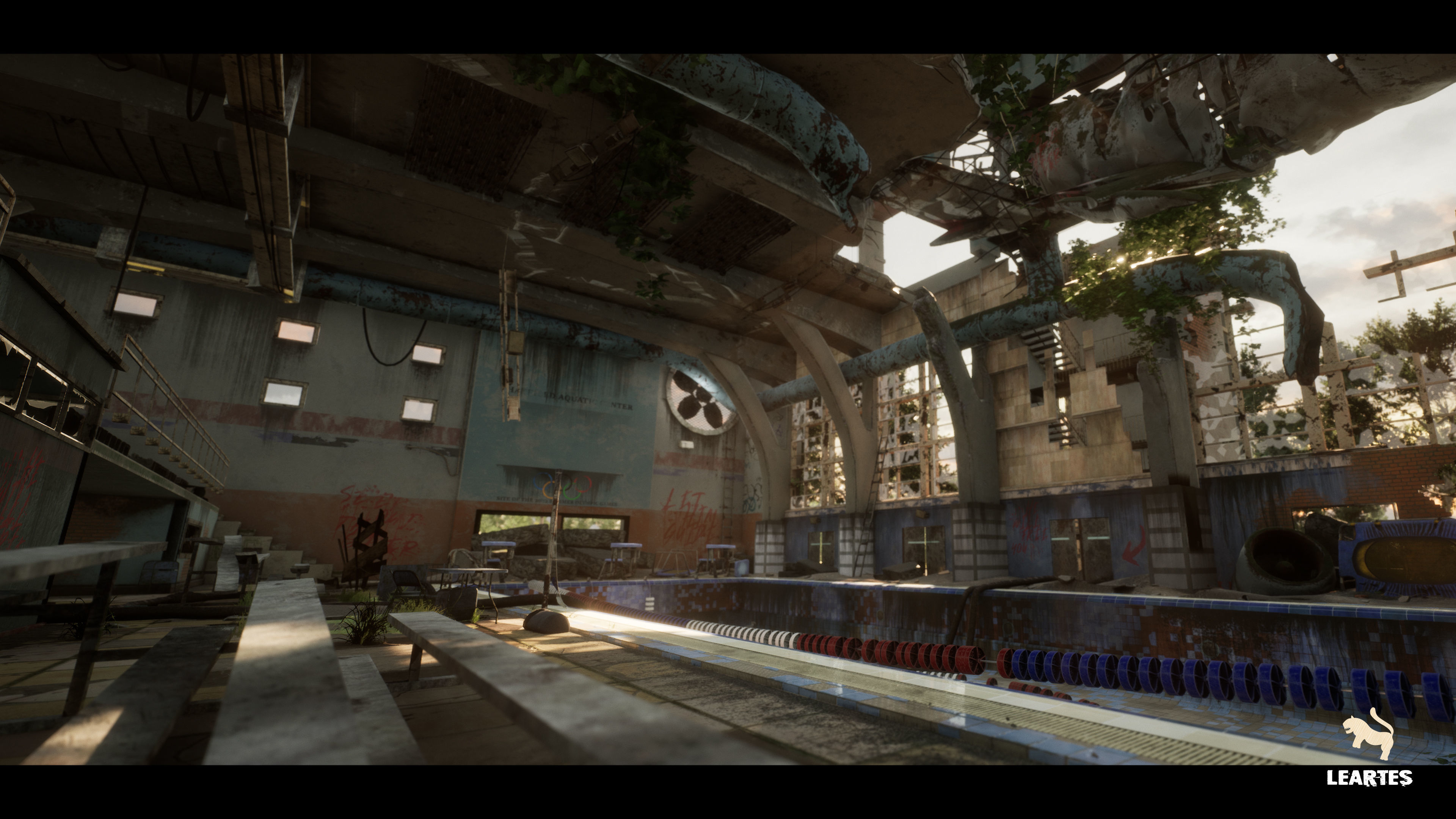 Abandoned Swimming Pool Environment Low-poly 3D model_10