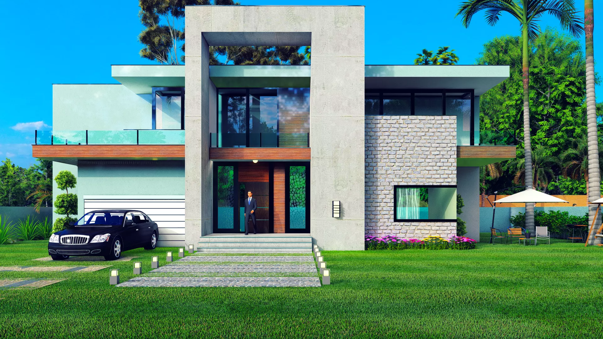 Villa Building Low-poly 3D model_0