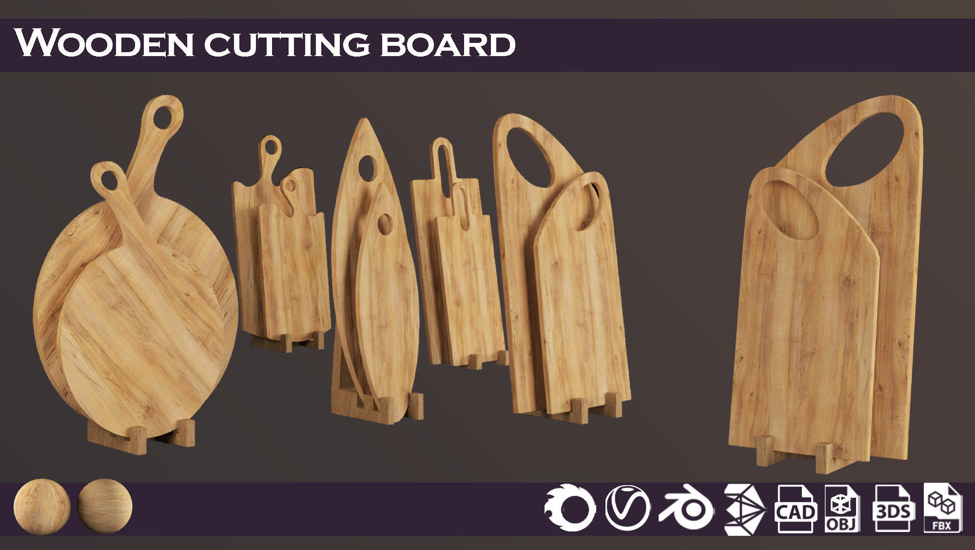 wooden cutting board 3D model_1