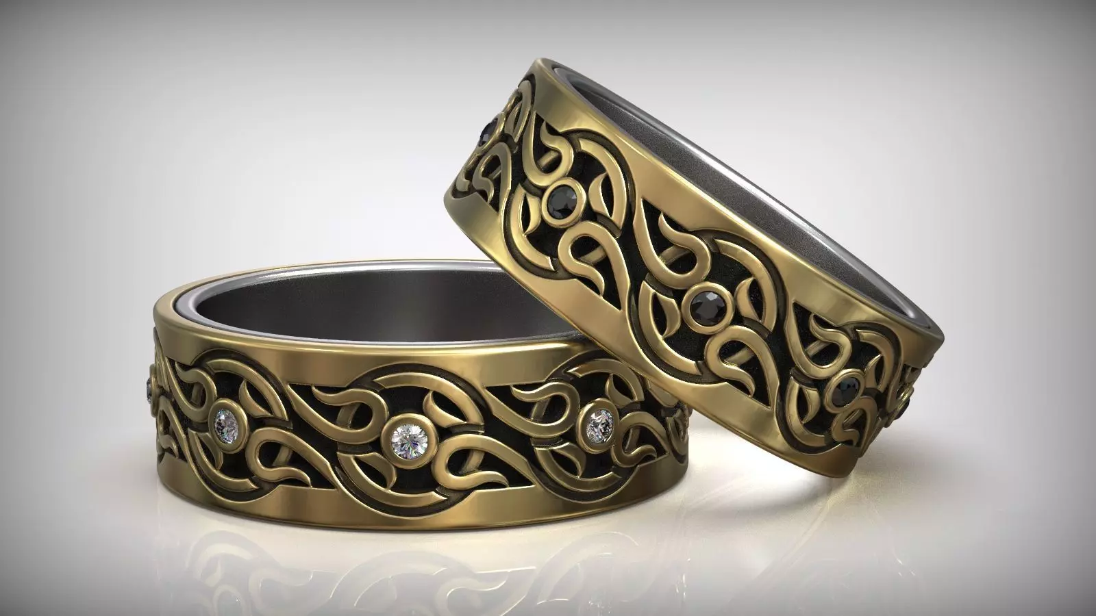 Viking Pattern Wedding Diamons Ring 3D print model