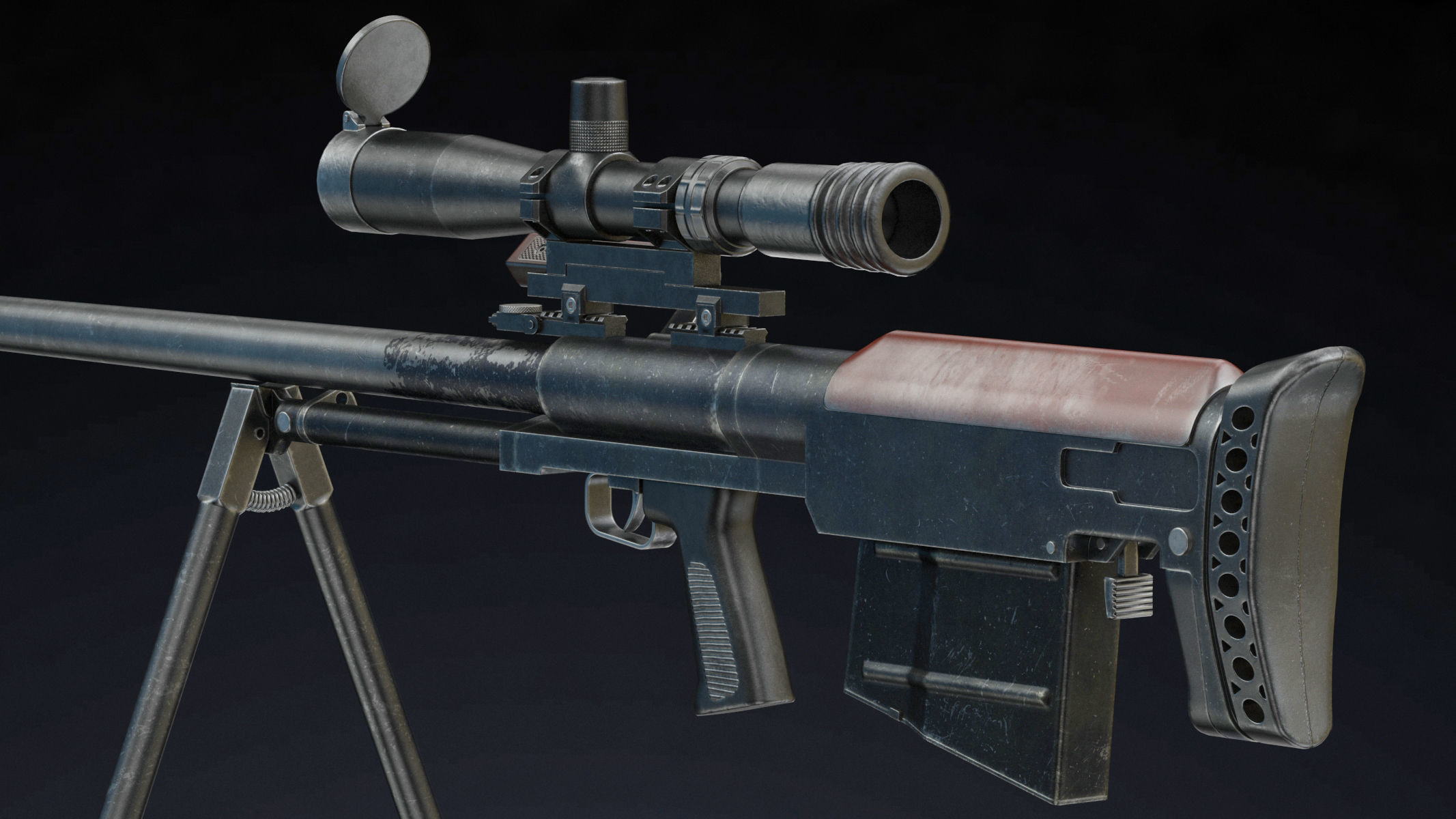 KSVK Sniper Low Poly Realistic Low-poly 3D model_6